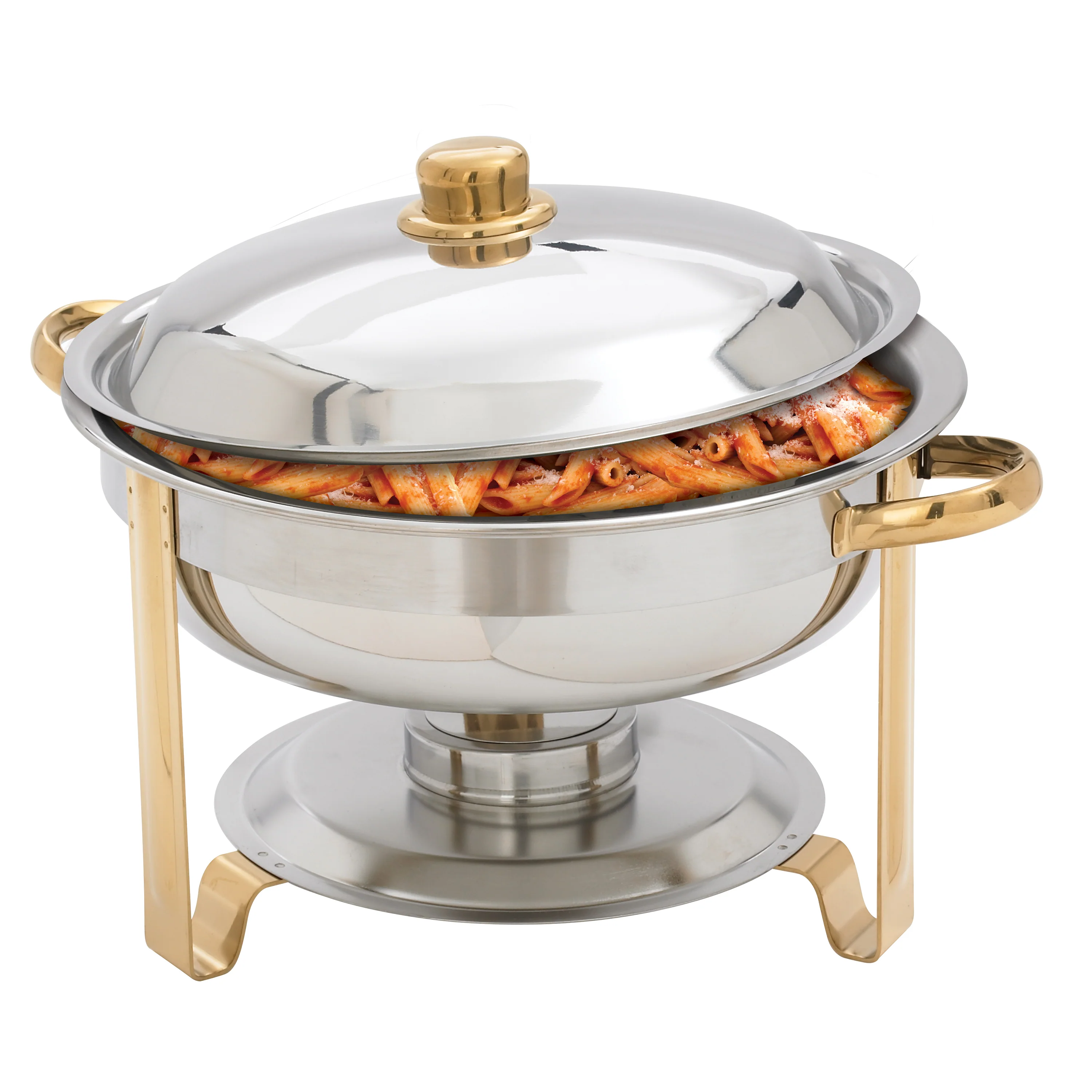 Winco 203 4 Quart Round Chafer Lift-off Cover with Gold Accents Stainless Steel - Image 4
