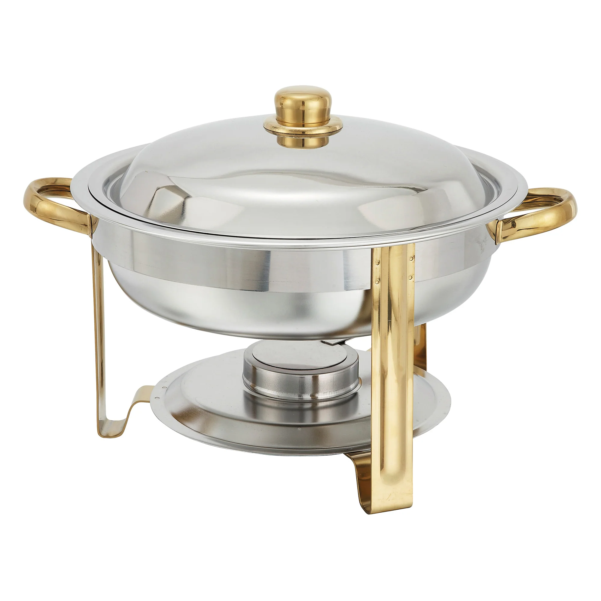 Winco 203 4 Quart Round Chafer Lift-off Cover with Gold Accents Stainless Steel - Image 6