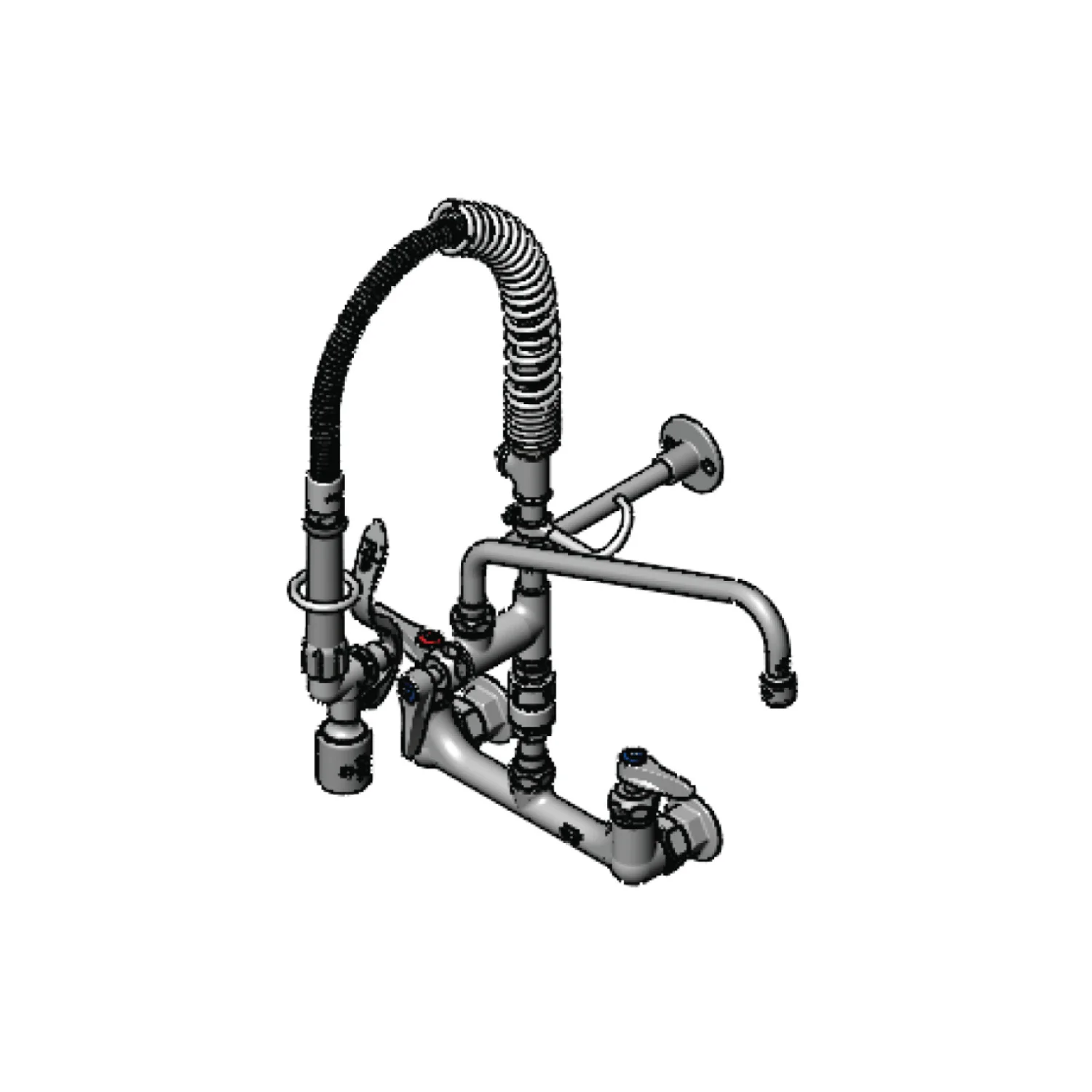 T&S Brass MPY-8WLV-12-CRT 12" Swing Nozzle 8" Wall Mount Mini Pre-Rinse - Vacuum Breaker & Accessory Tee