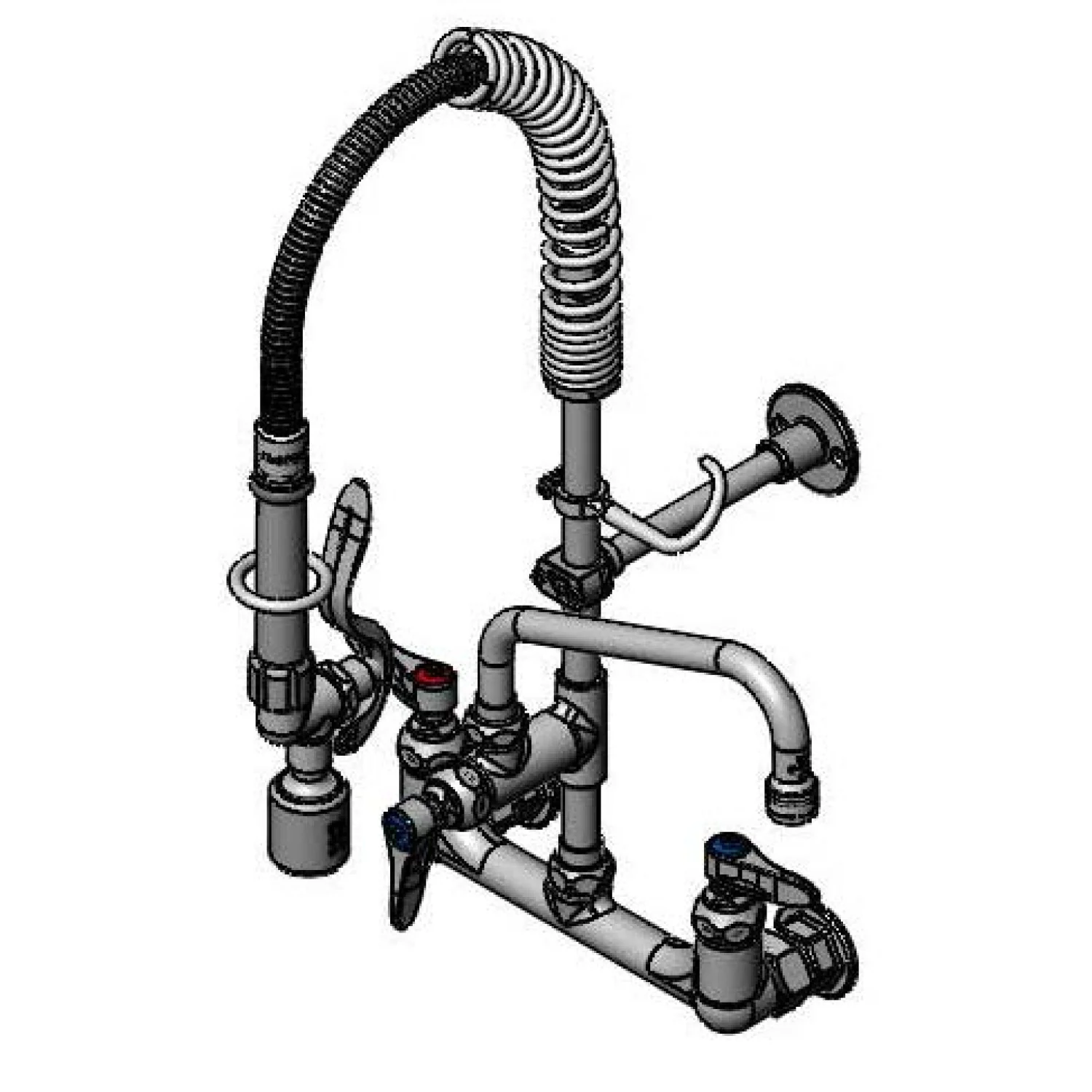 T&S Brass MPY-8WLN-08 8" Swing Nozzle 8" Wall Mount Mini Pre-Rinse - Lever Handles & S-0107-C Valve