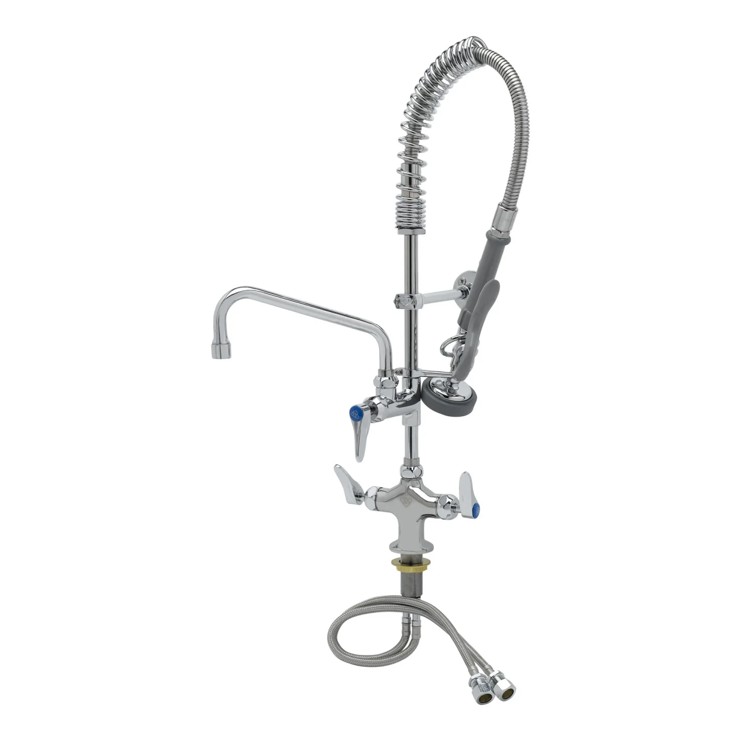T&S Brass MPZ-2DLN-08-CRF 8" Swing Nozzle Single Hole Deck Mount Mini Pre-Rinse - Cerama & G1/2" Flex Inlets