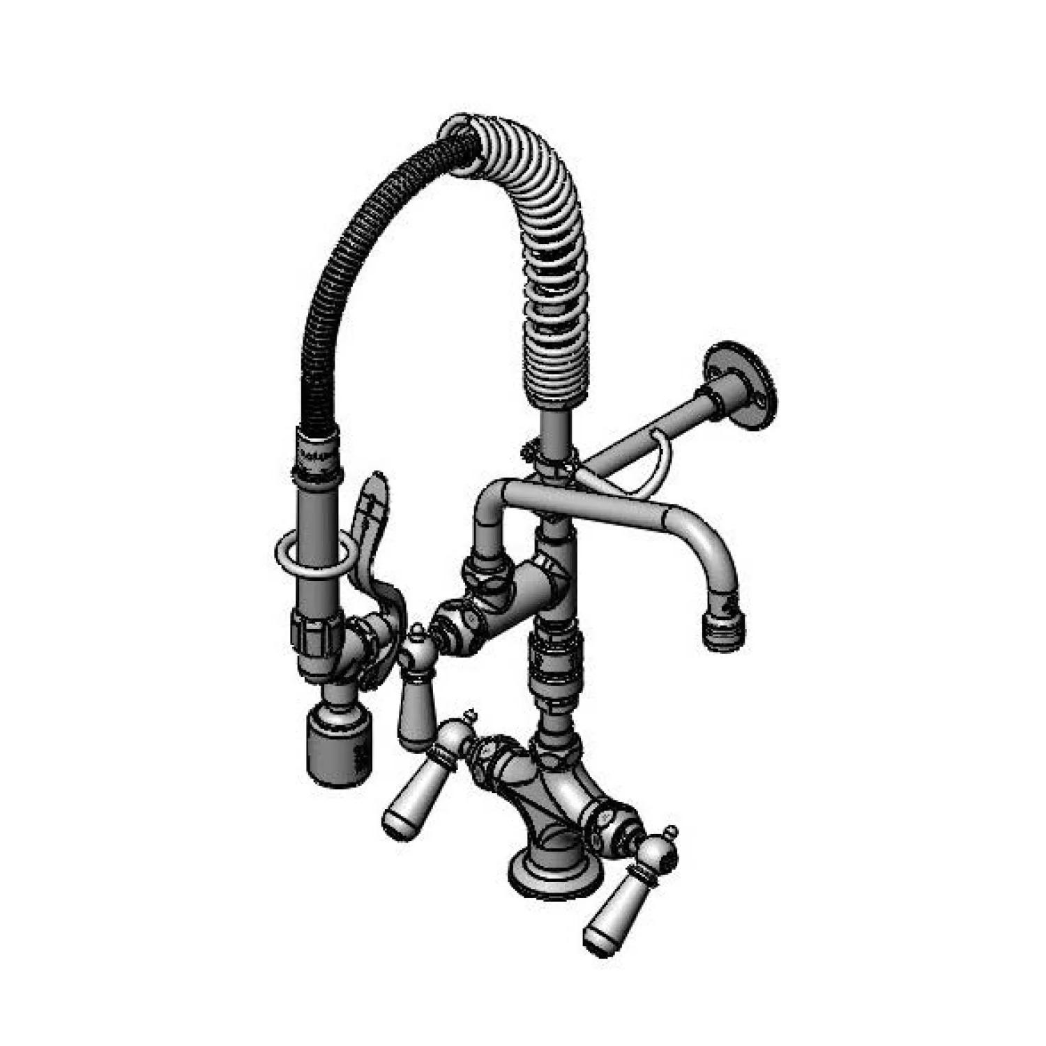T&S Brass MPY-2DCV-08 8" Swing Nozzle Single Hole Deck Mount Mini Pre-Rinse - Vacuum Breaker & Club Handles
