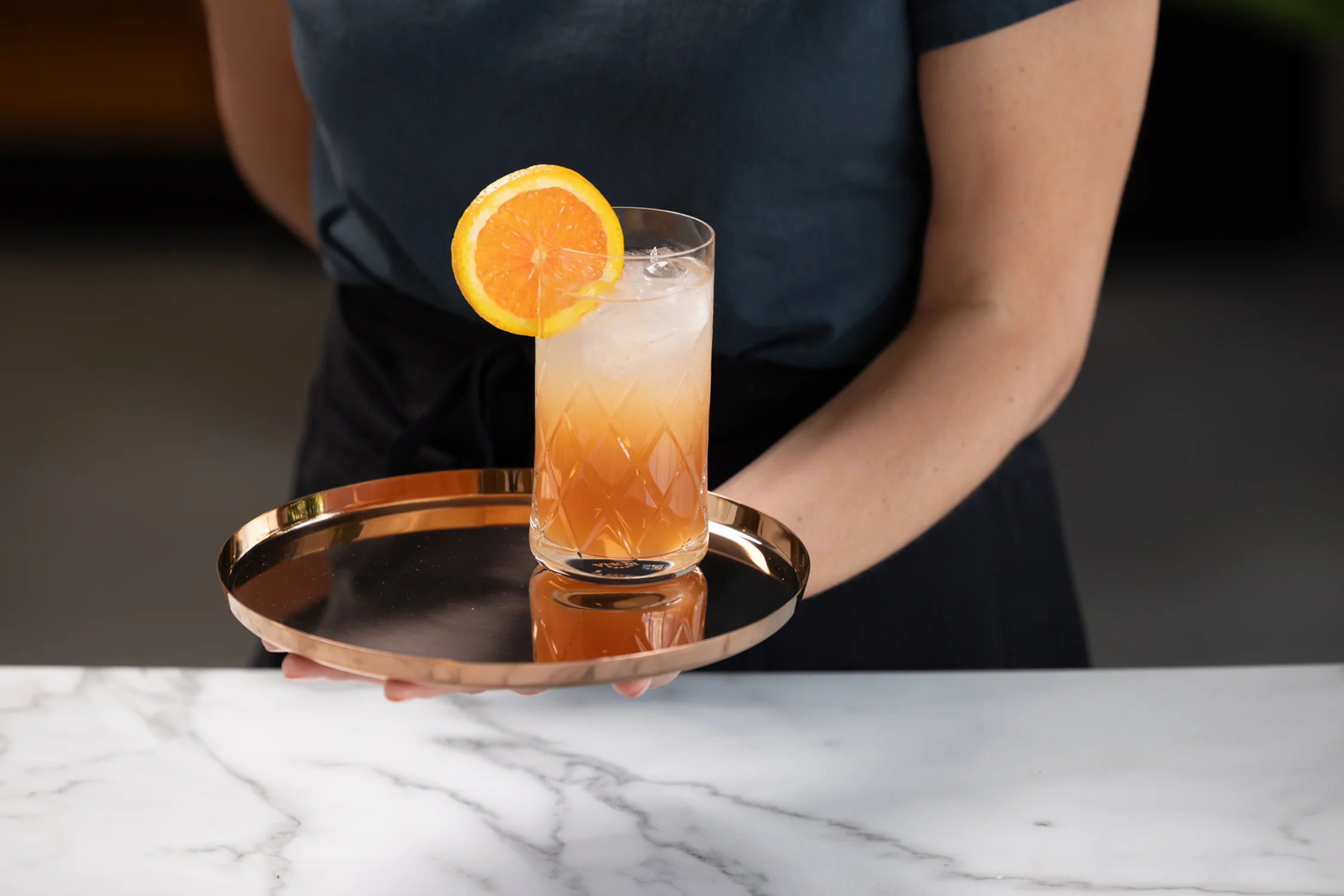 Modern Edge Small 9" Round Serving Tray in Rose Gold - Image 3