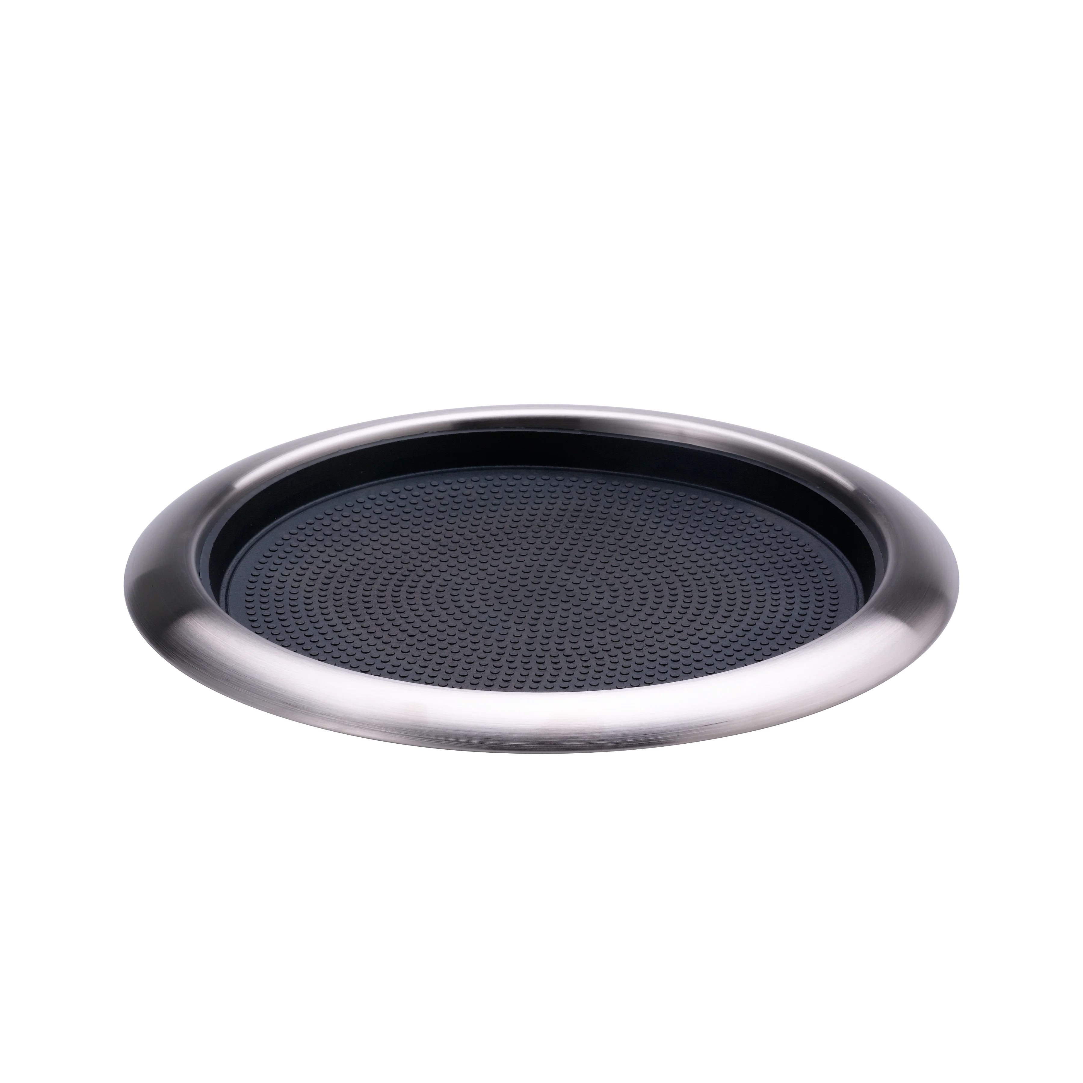 Non-Slip Removable Insert 11 in. Small Round Serving Tray in Brushed Stainless and Black