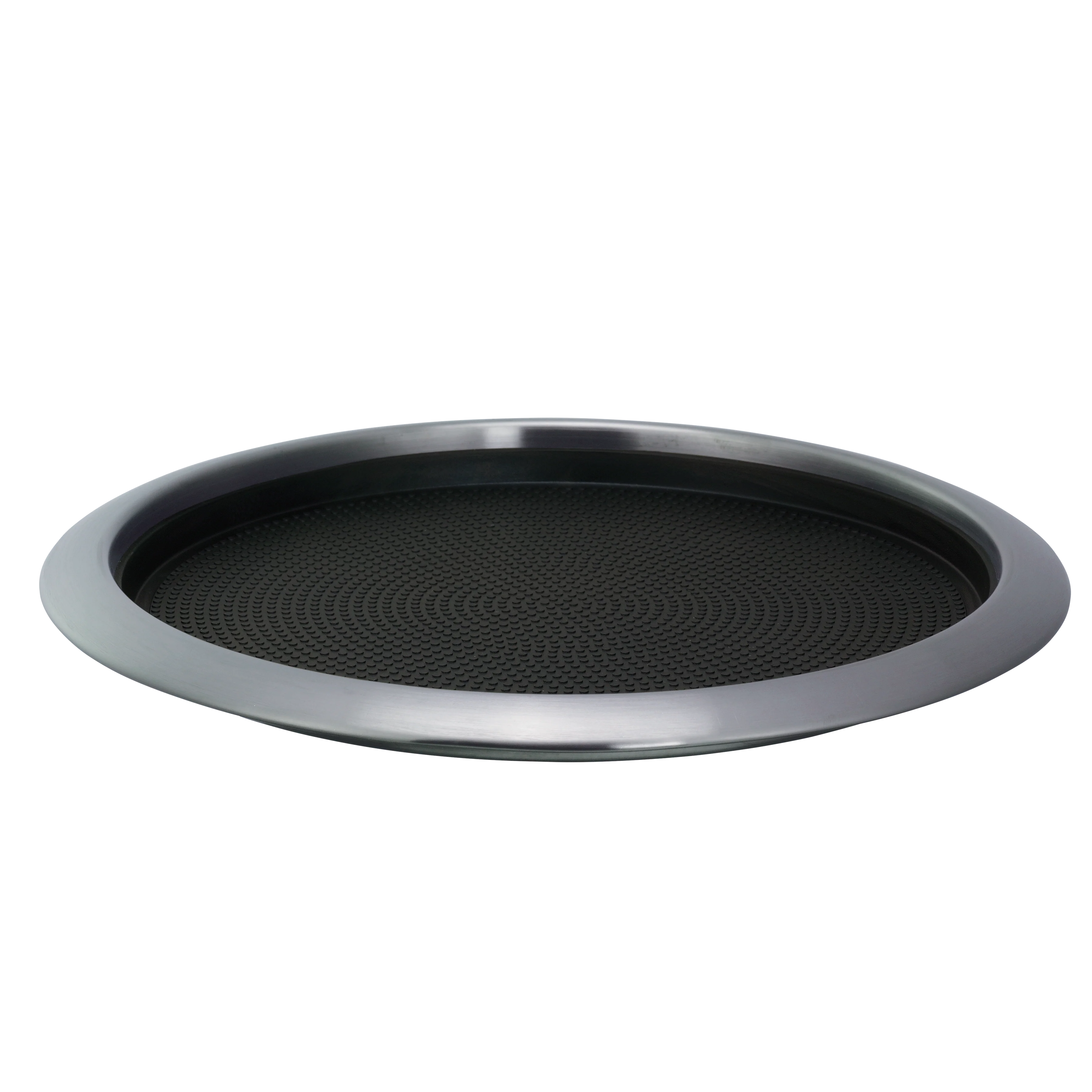 Non-Slip Removable Insert 14 in. Medium Round Serving Tray in Brushed Stainless and Black