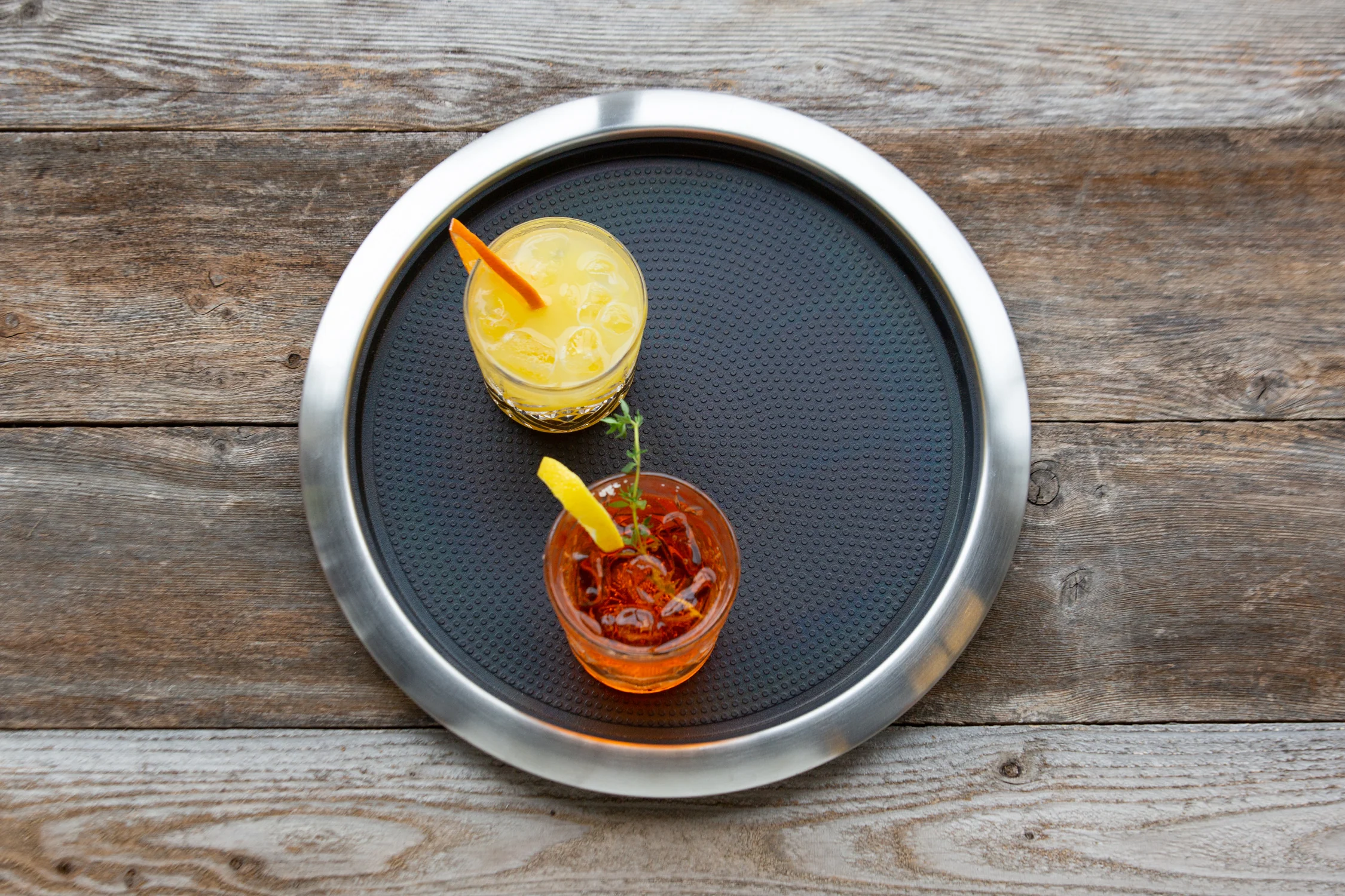 Non-Slip Removable Insert 14 in. Medium Round Serving Tray in Brushed Stainless and Black - Image 3