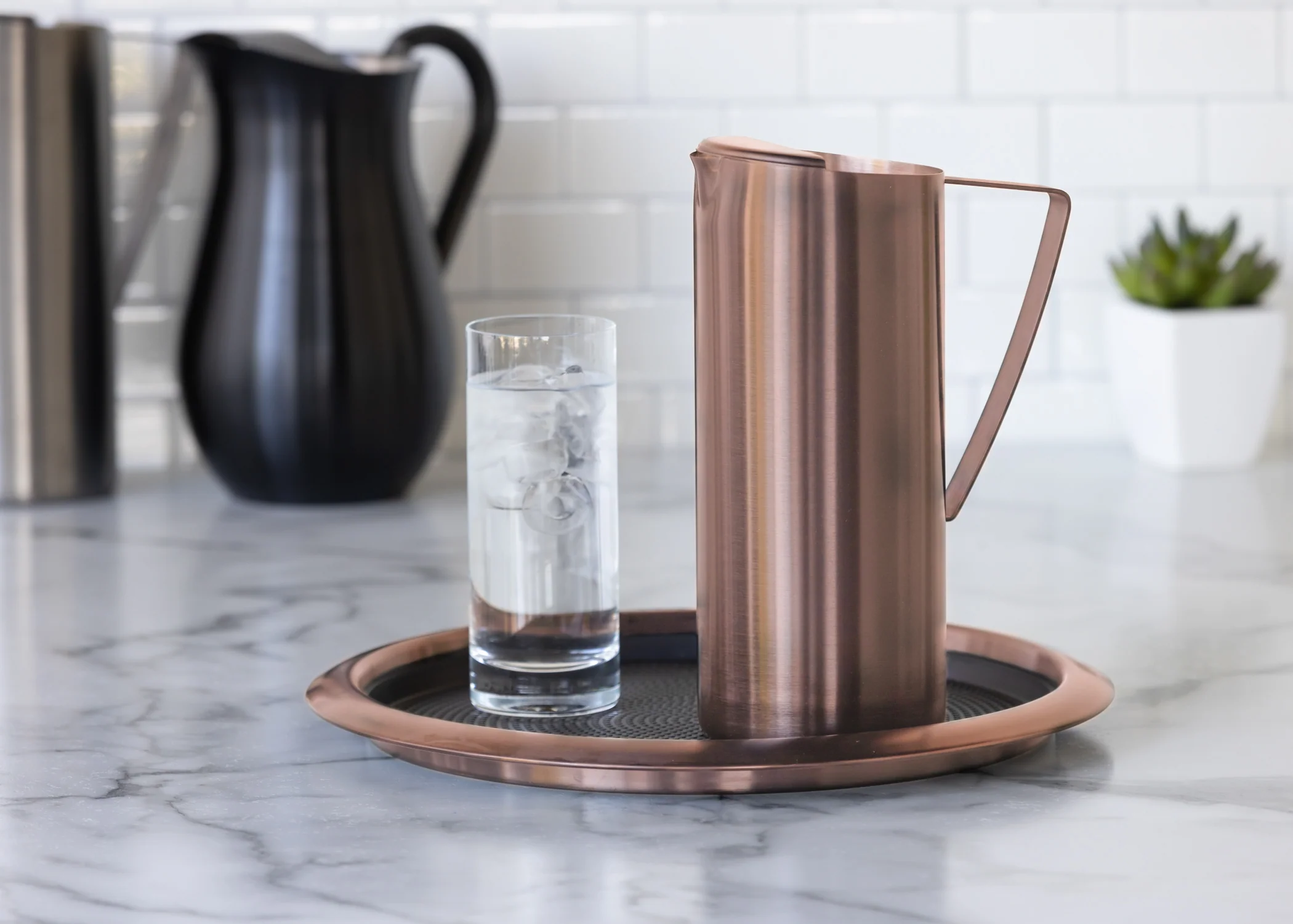 Non-Slip Removable Insert 14 in. Medium Round Serving Tray in Rose Gold - Image 2