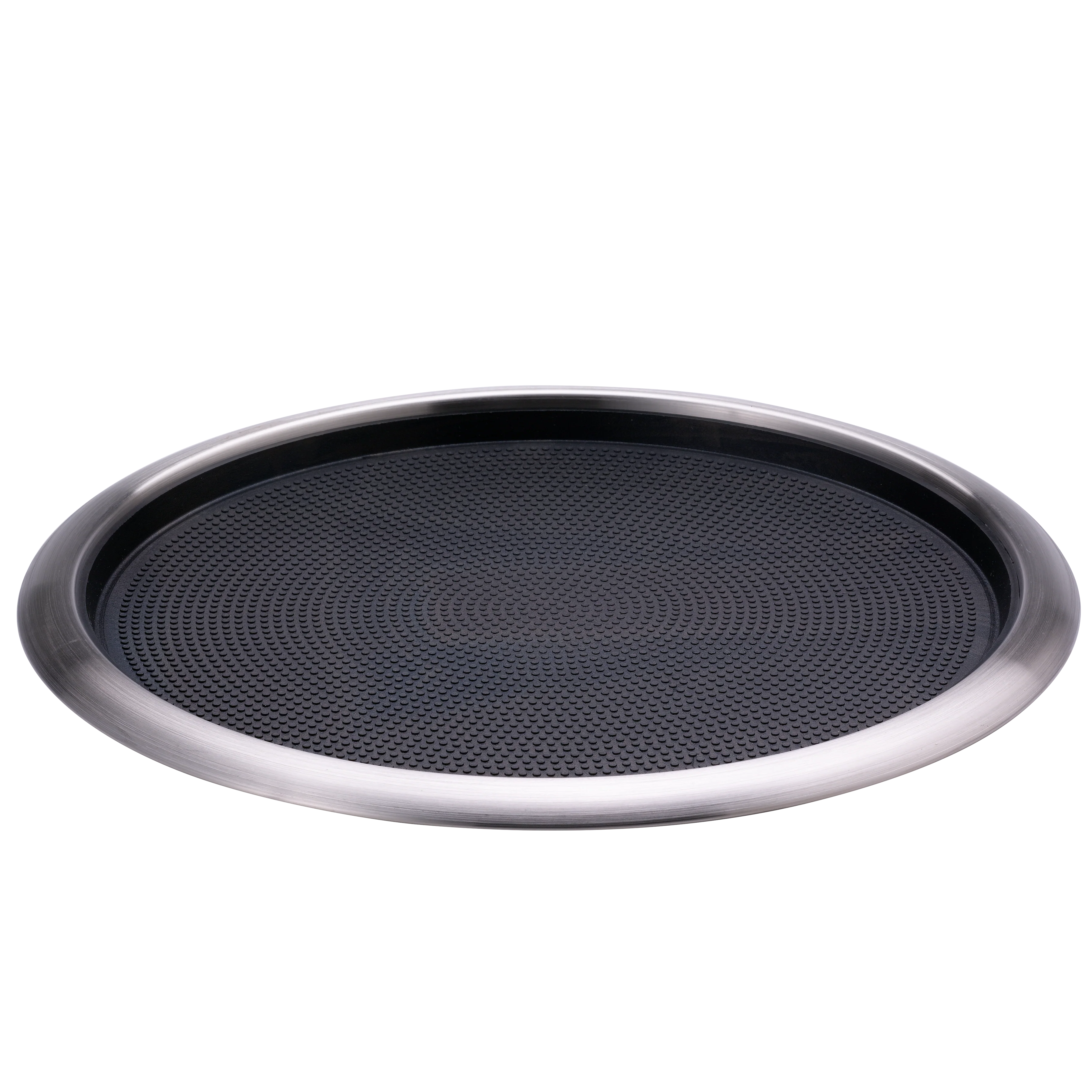 Non-Slip Removable Insert 16 in. Large Round Serving Tray in Brushed Stainless and Black