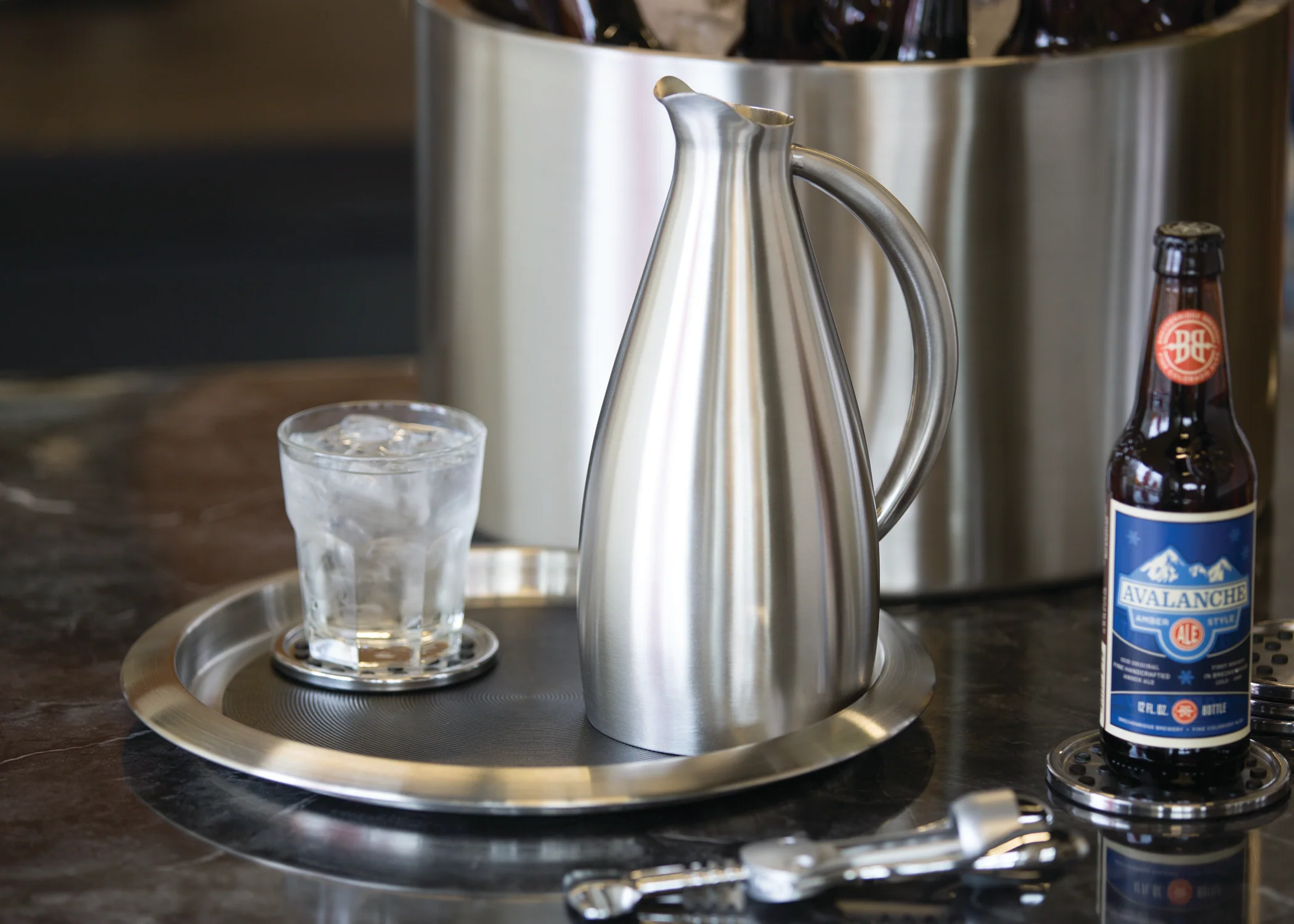 Non-Slip Silicone Surface 14 in. Medium Round Serving Tray in Brushed Stainless and Black - Image 2