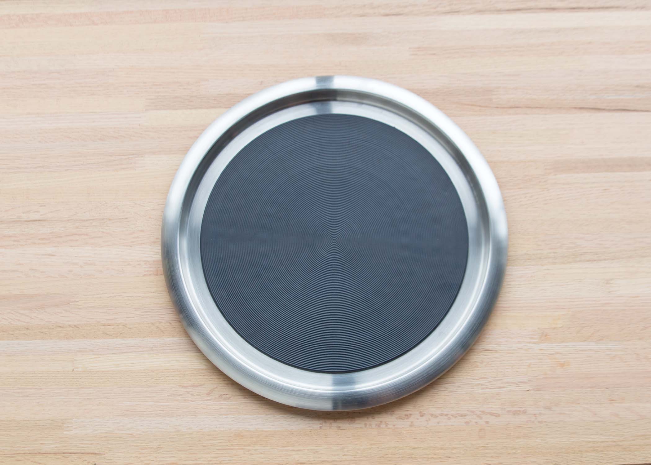 Non-Slip Silicone Surface 16 in. Large Round Serving Tray in Brushed Stainless and Black - Image 2