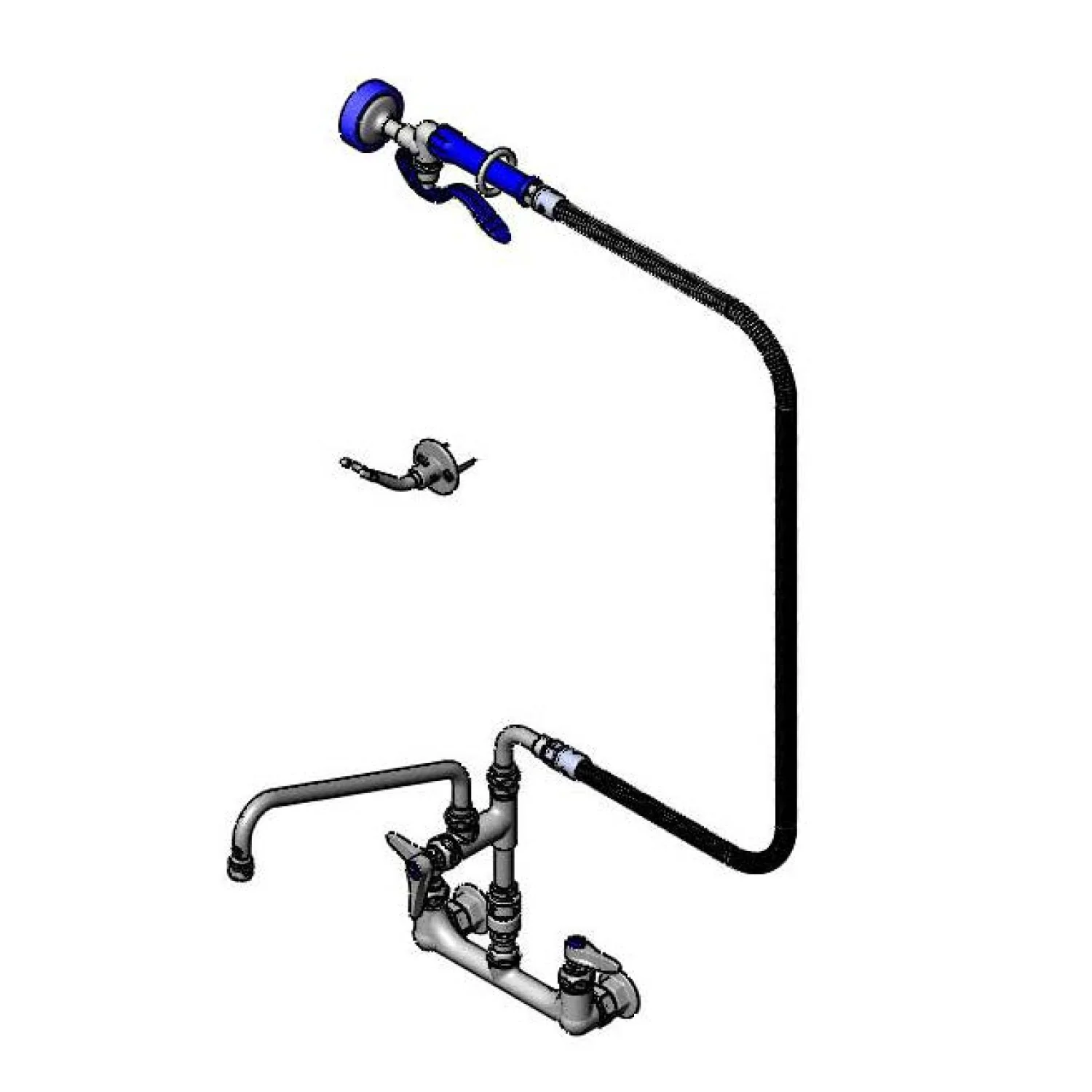 T&S Brass PB-8WSAV12PZJZ 12" Swing Nozzle 8" Wall Mount Pet Grooming Faucet - EB-0107 Spray Valve & Vacuum Breaker