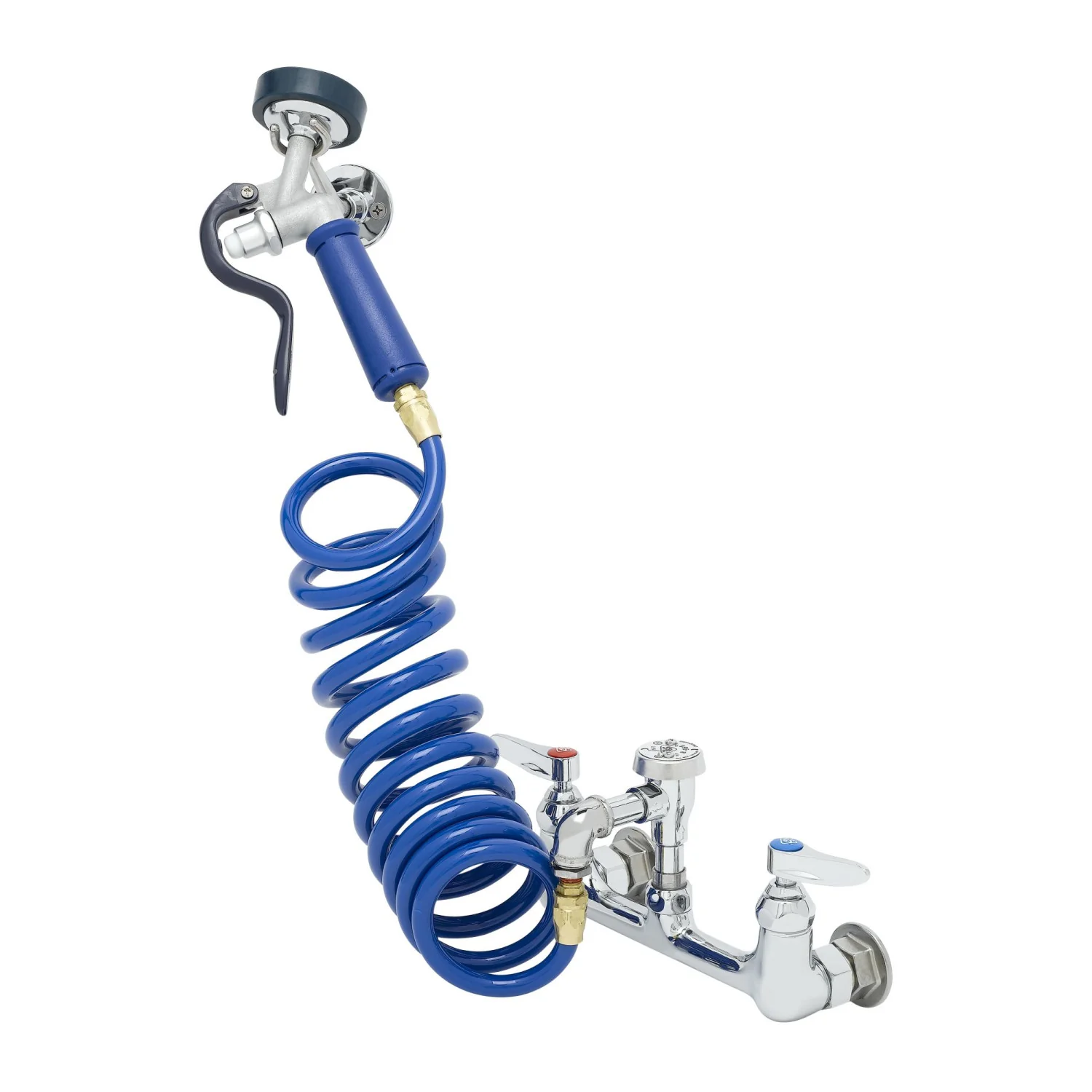 T&S Brass PG-8WREV 8" Wall Mount Pet Grooming Faucet - 9' Coiled Hose & Aluminum Spray Valve