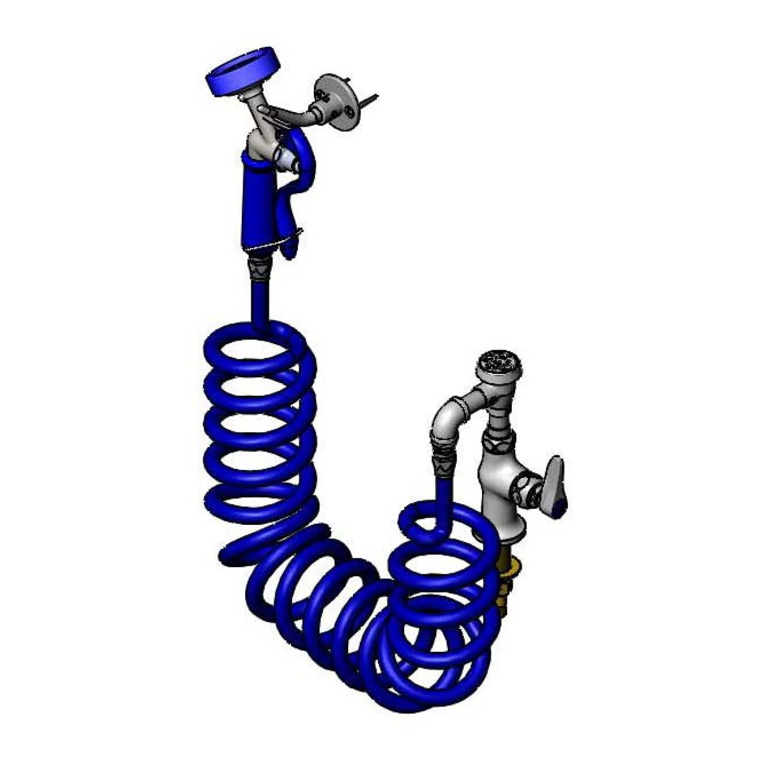 T&S Brass PG-1DREV 9' Coiled Hose Single Hole Deck Mount Pet Grooming Faucet - Aluminum Spray Valve & Vacuum Breaker