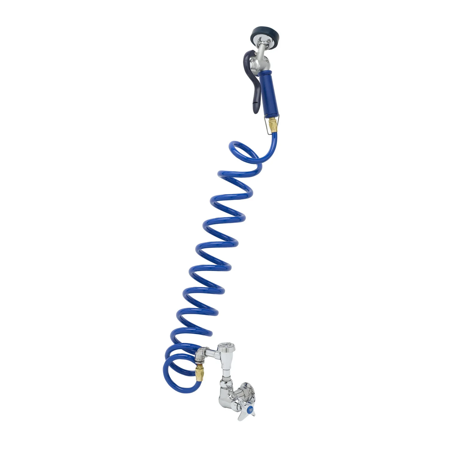 T&S Brass PG-1WREV 9' Coiled Hose Single Hole Wall Mount Pet Grooming Faucet - Aluminum Spray Valve & Vacuum Breaker
