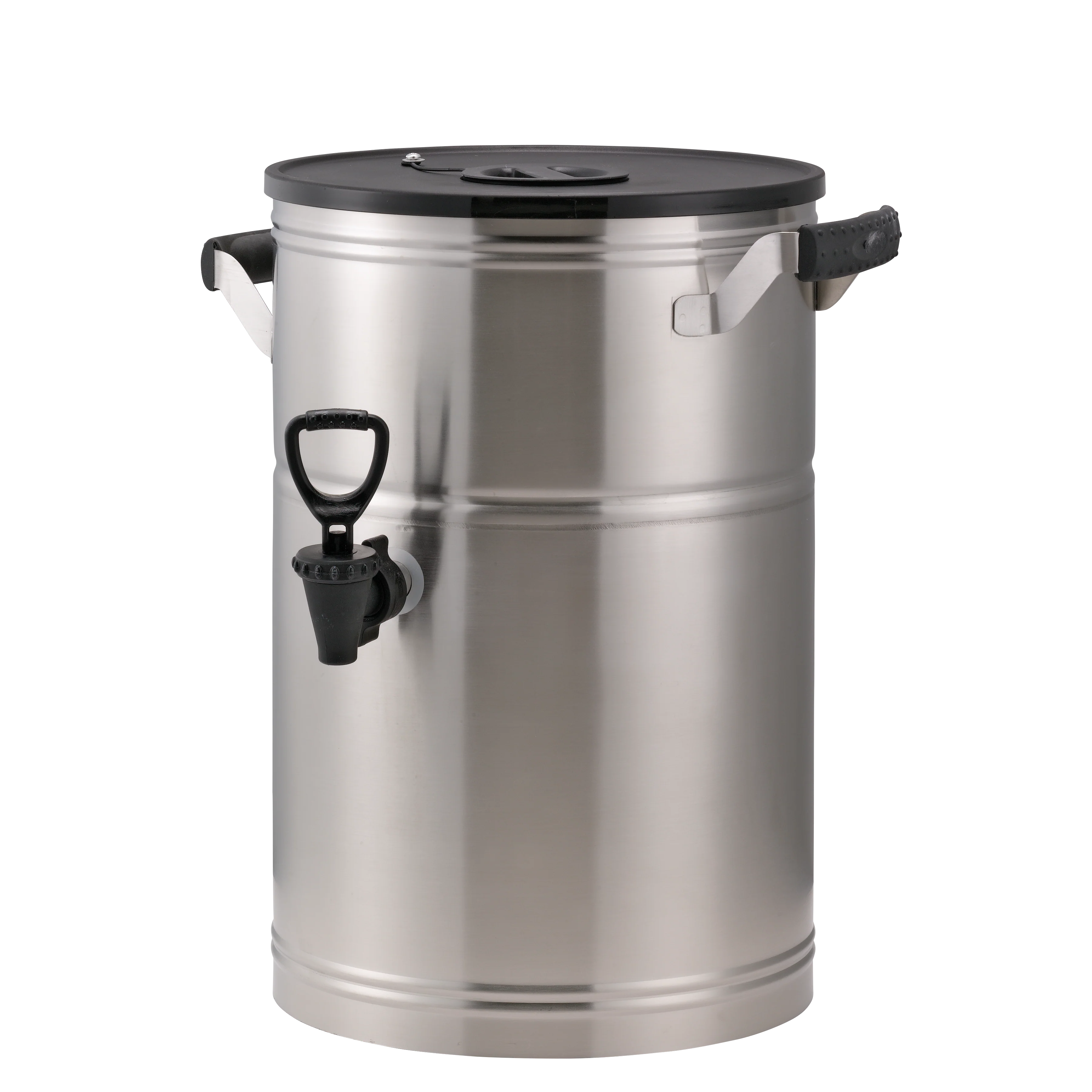Round 3-Gallon Commercial Stainless Tea Urn in Brushed Stainless and Black