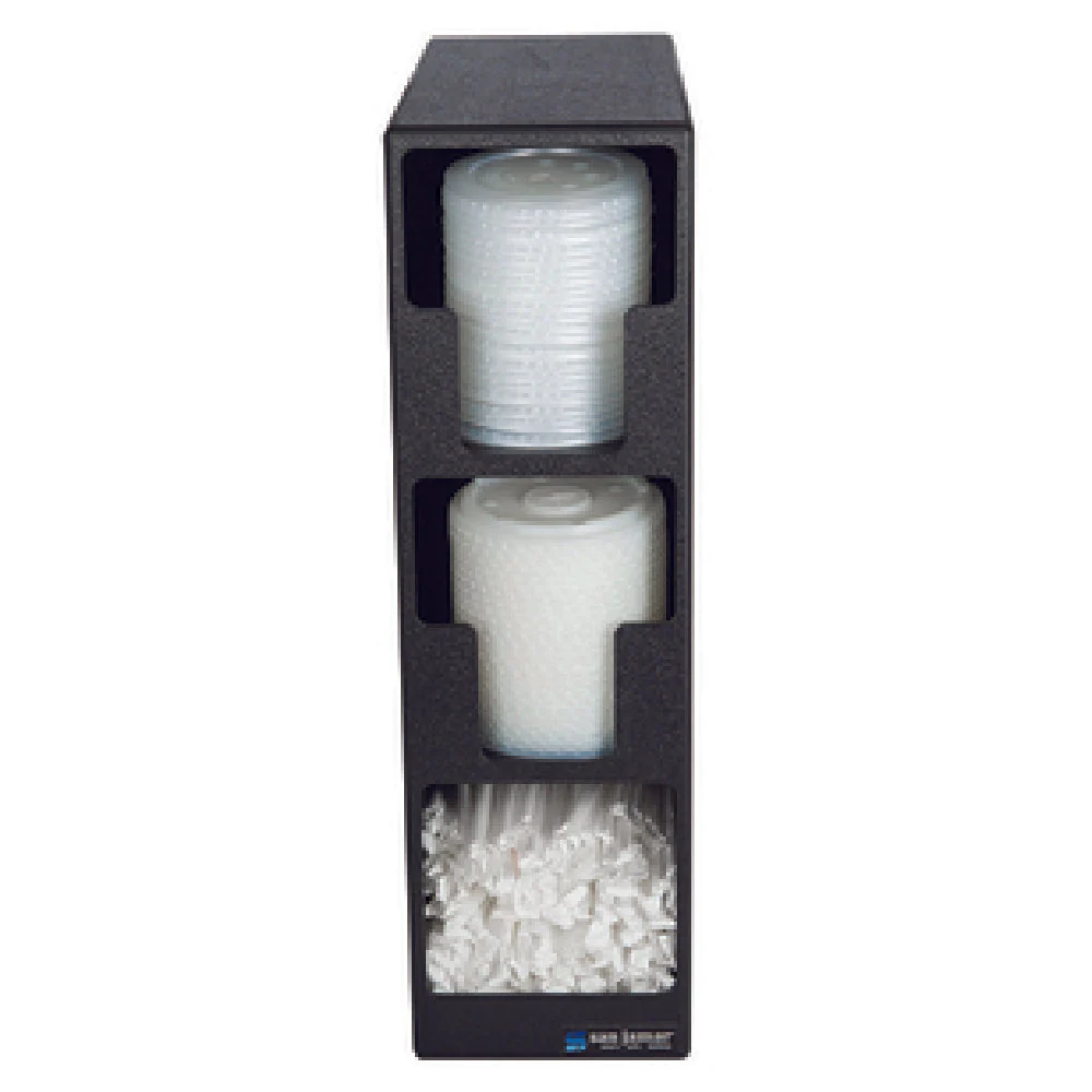 Carlisle L2202 5-1/2 Inch Lid and Straw Tower Countertop Black Polystyrene