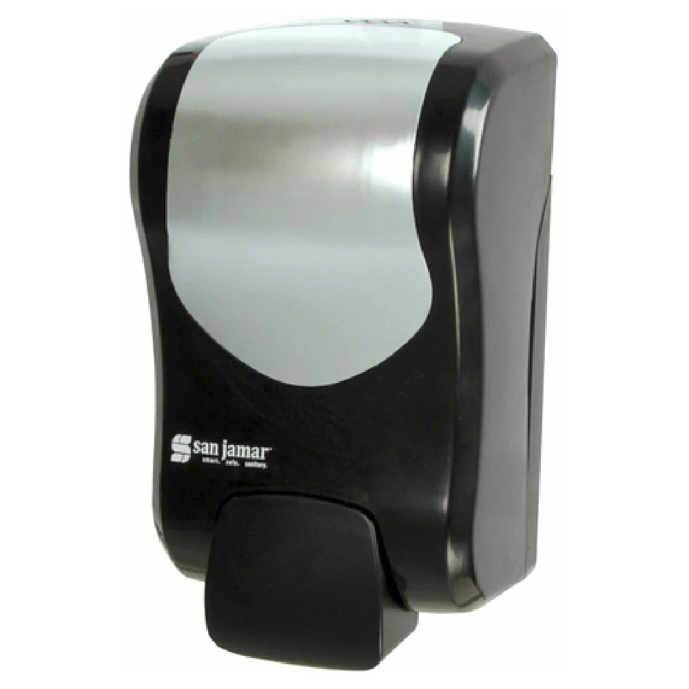 Carlisle S970BKSS 5-1/4 Inch Manual Soap and Sanitizer Dispenser Plastic Black and Stainless