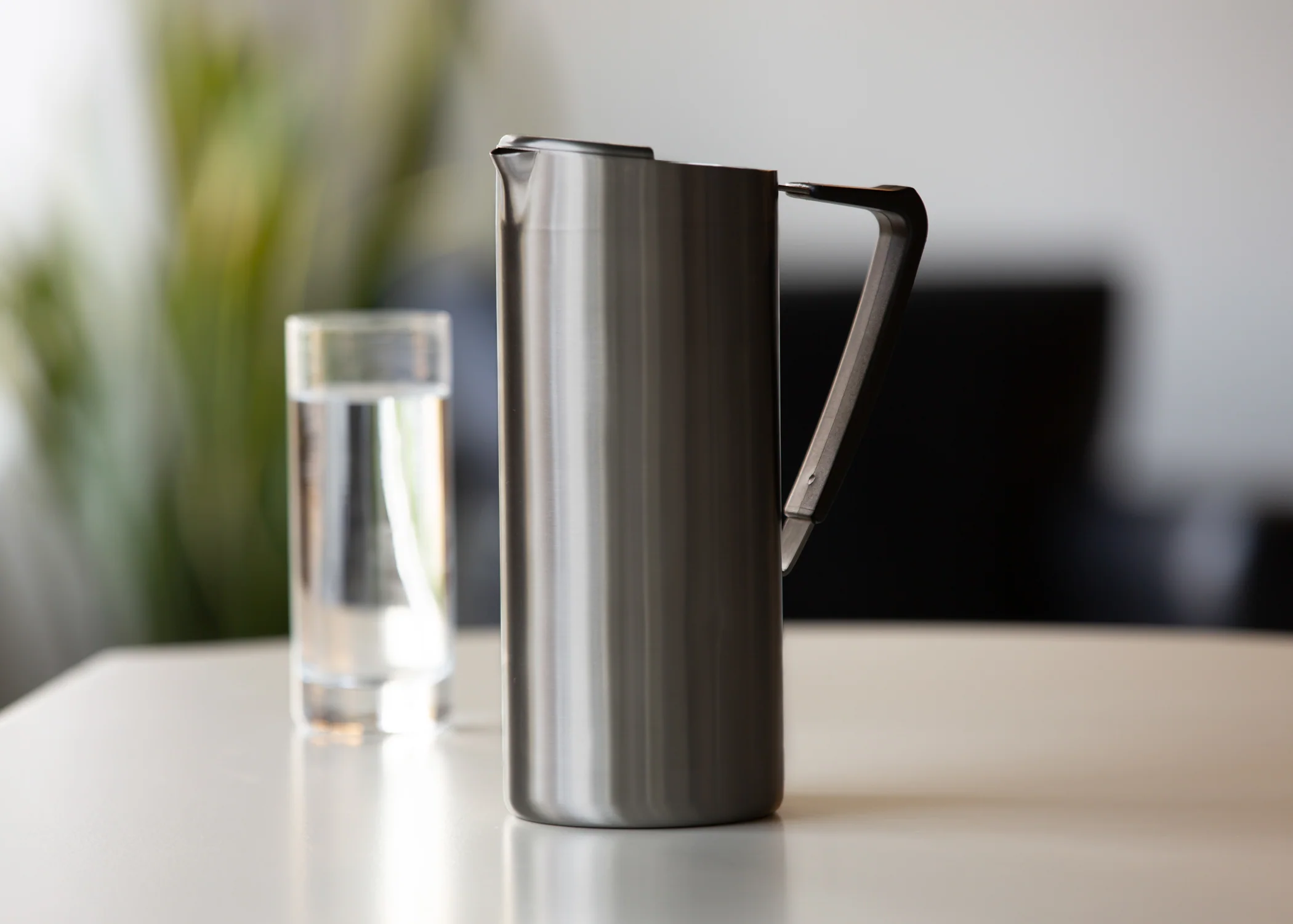 Slim 1.9-Liter Stainless Water Pitcher with Ice Guard in Dark Tungsten - Image 2