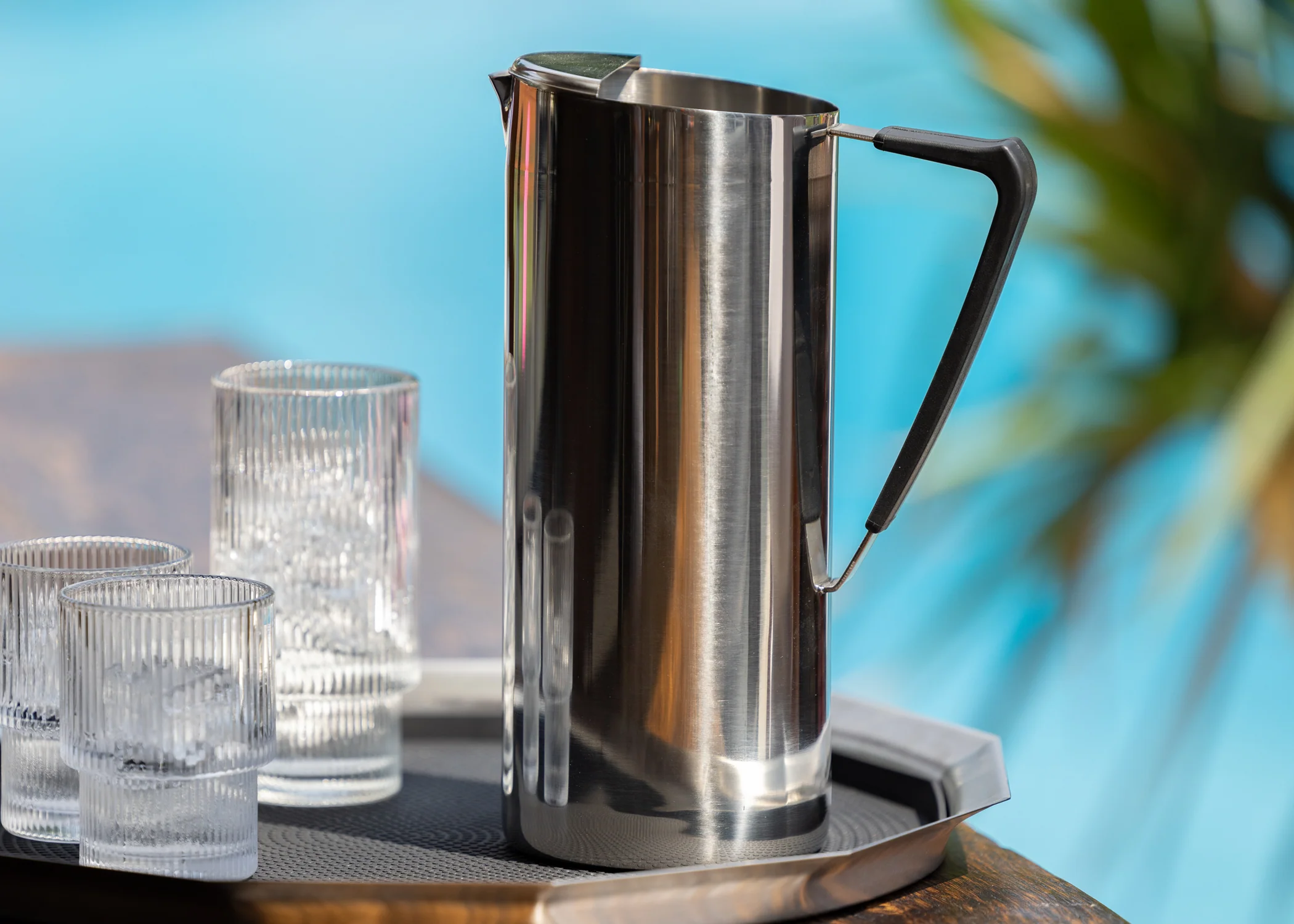 Slim 1.9-Liter Stainless Water Pitcher with Ice Guard in Polished Stainless - Image 3