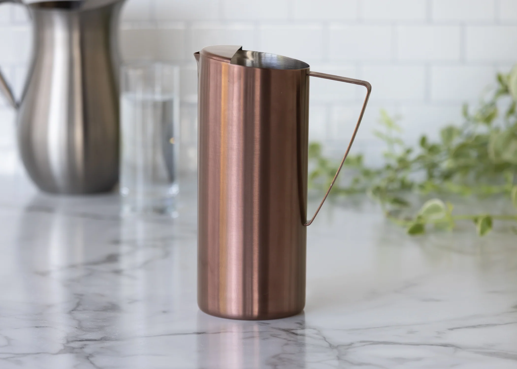 Slim 1.9-Liter Stainless Water Pitcher with Ice Guard in Rose Gold - Image 2