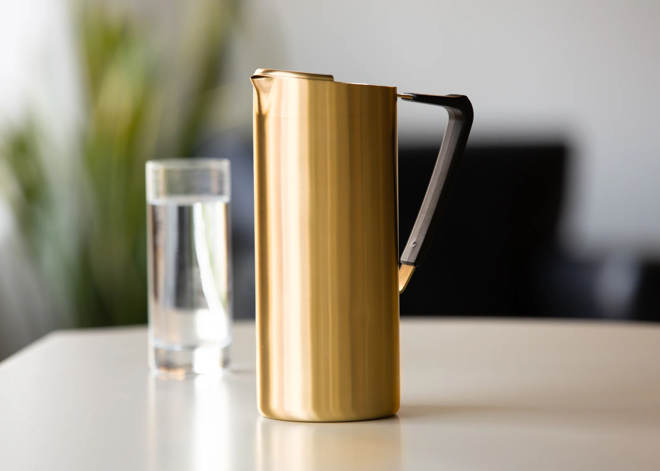 Slim 1.9-Liter Stainless Water Pitcher with Ice Guard in Vintage Gold - Image 2