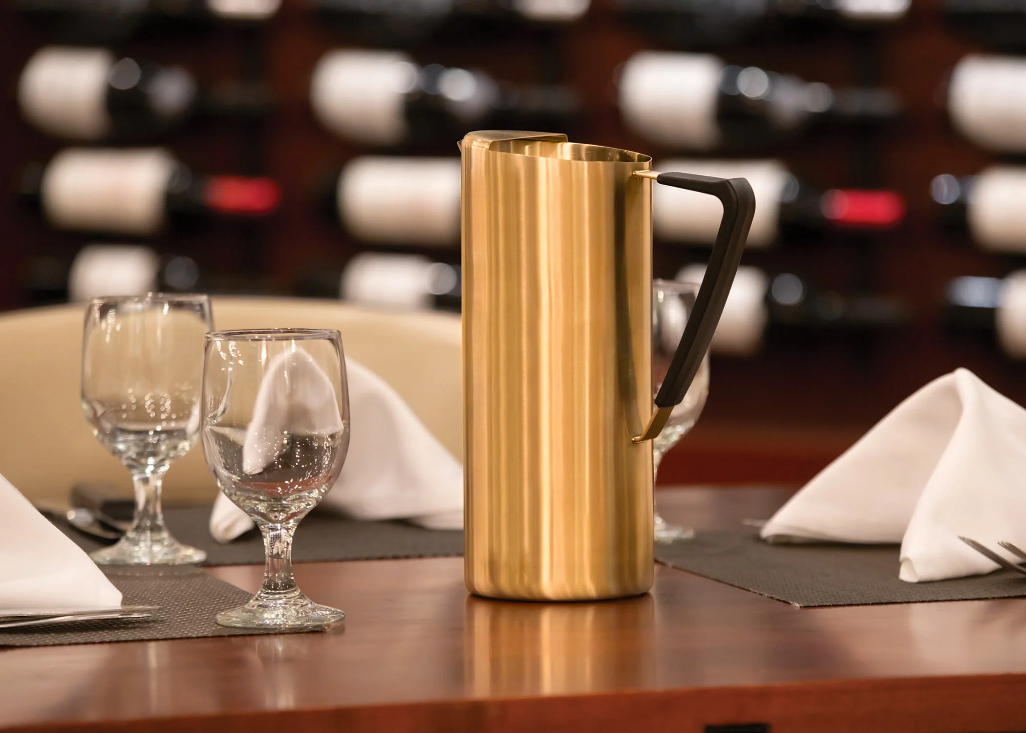Slim 1.9-Liter Stainless Water Pitcher with Ice Guard in Vintage Gold - Image 3