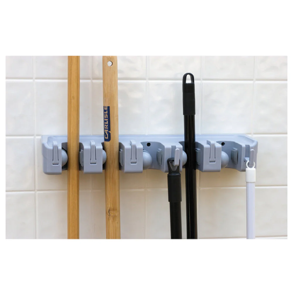 Carlisle 4073700 16-1/2 Inch Mop Broom Holder with Fold-Up Hooks Light Blue