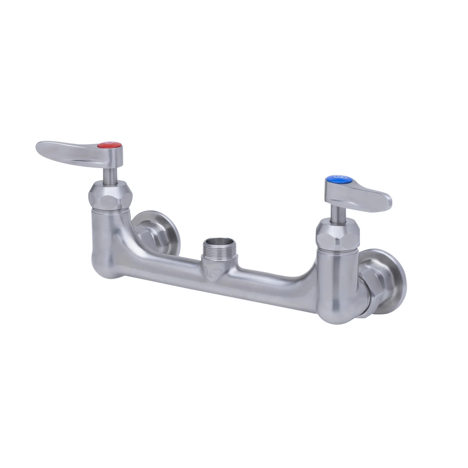 T&S Brass S-0230-CR-LN 8" Wall Mount Stainless Steel Double Pantry Faucet Base - Cerama Cartridges (Less Nozzle)