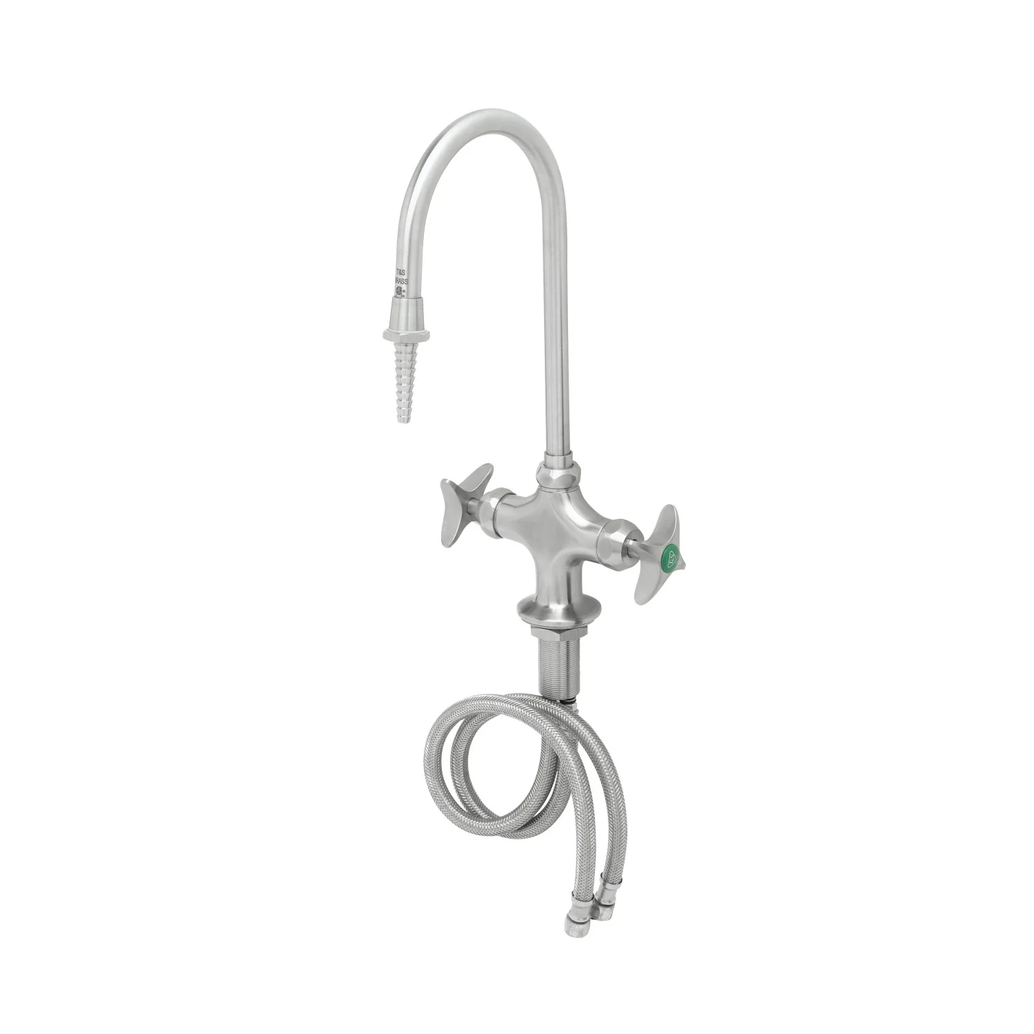 T&S Brass SL-5700-01CR Deck Mount Stainless Steel Lab Mixing Faucet - Gooseneck with Serrated Tip & 4-Arm Handles