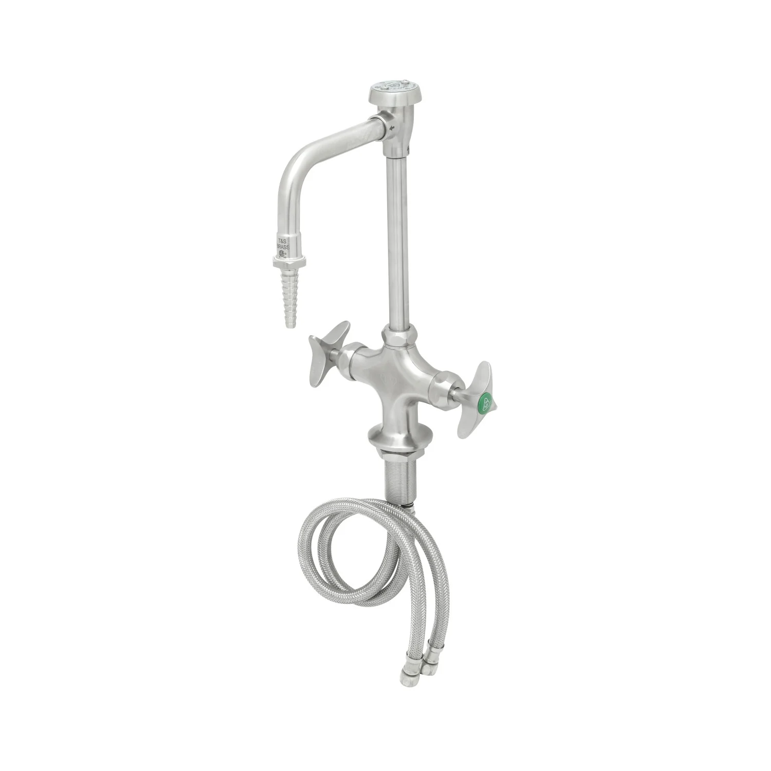 T&S Brass SL-5700-08CR Deck Mount Stainless Steel Lab Mixing Faucet - Vacuum Breaker Gooseneck with 4-Arm Handles