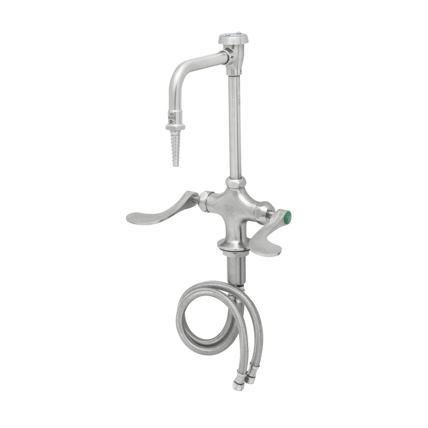 T&S Brass SL-5700-08CRWH4 Deck Mount Stainless Steel Lab Mixing Faucet - Vacuum Breaker Gooseneck with 4" Wrist Action Handles