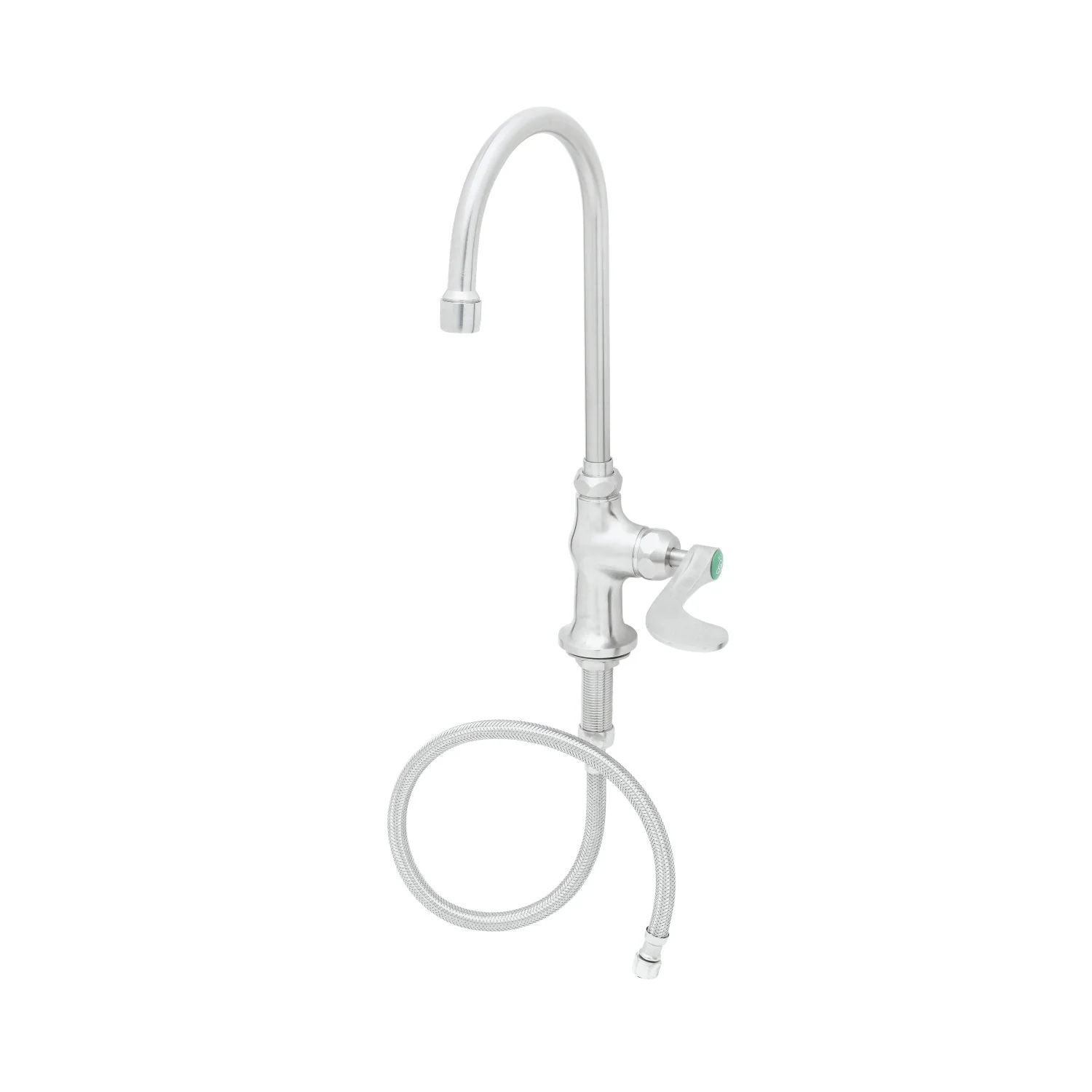 T&S Brass SL-5705-04CRWH4 Stainless Steel Deck Mount Lab Faucet - Gooseneck w/ Aerator & 4" Wrist Action