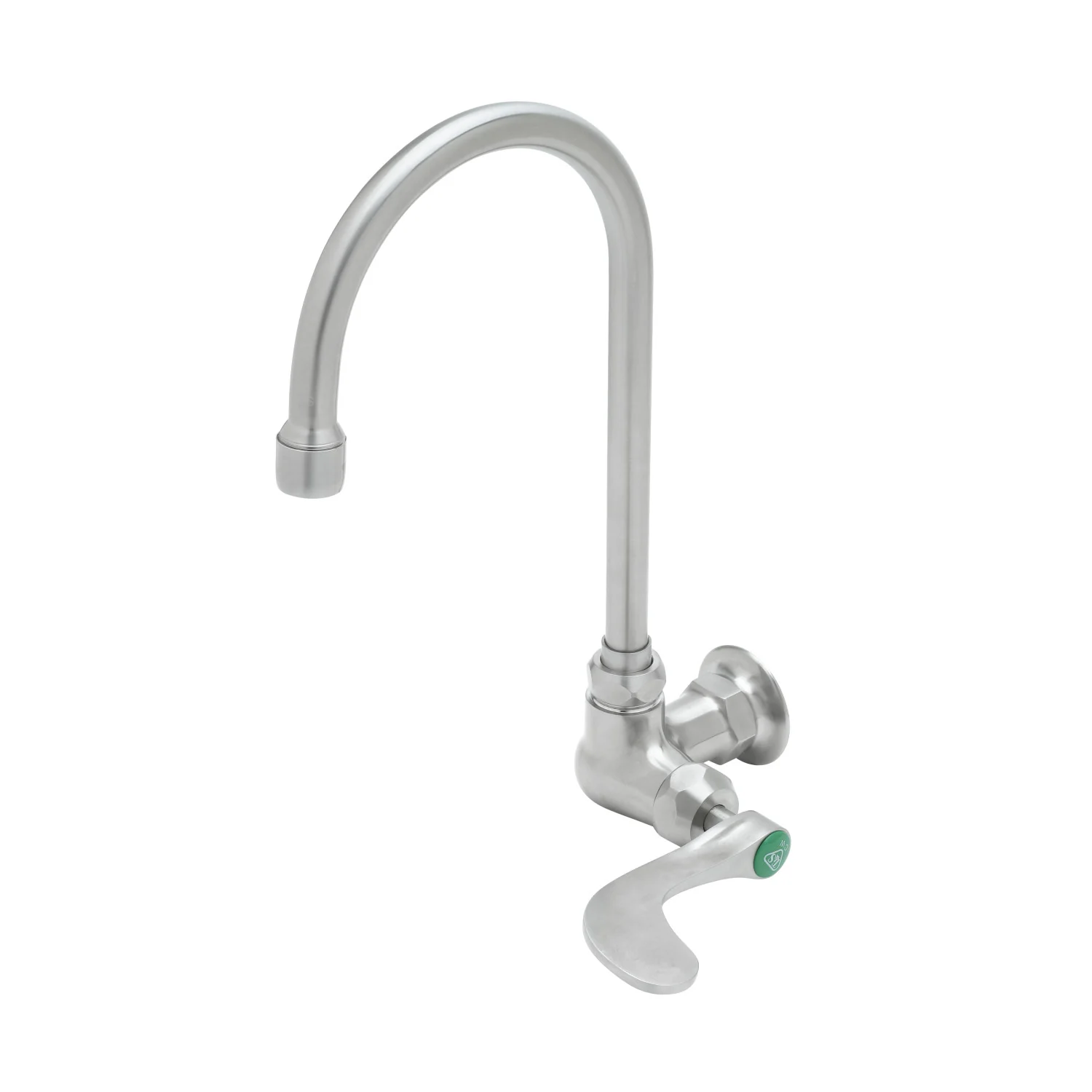 T&S Brass SL-5710-04CRWH4 Stainless Steel Wall Mount Lab Faucet - Gooseneck w/ 4" Wrist Action Handle