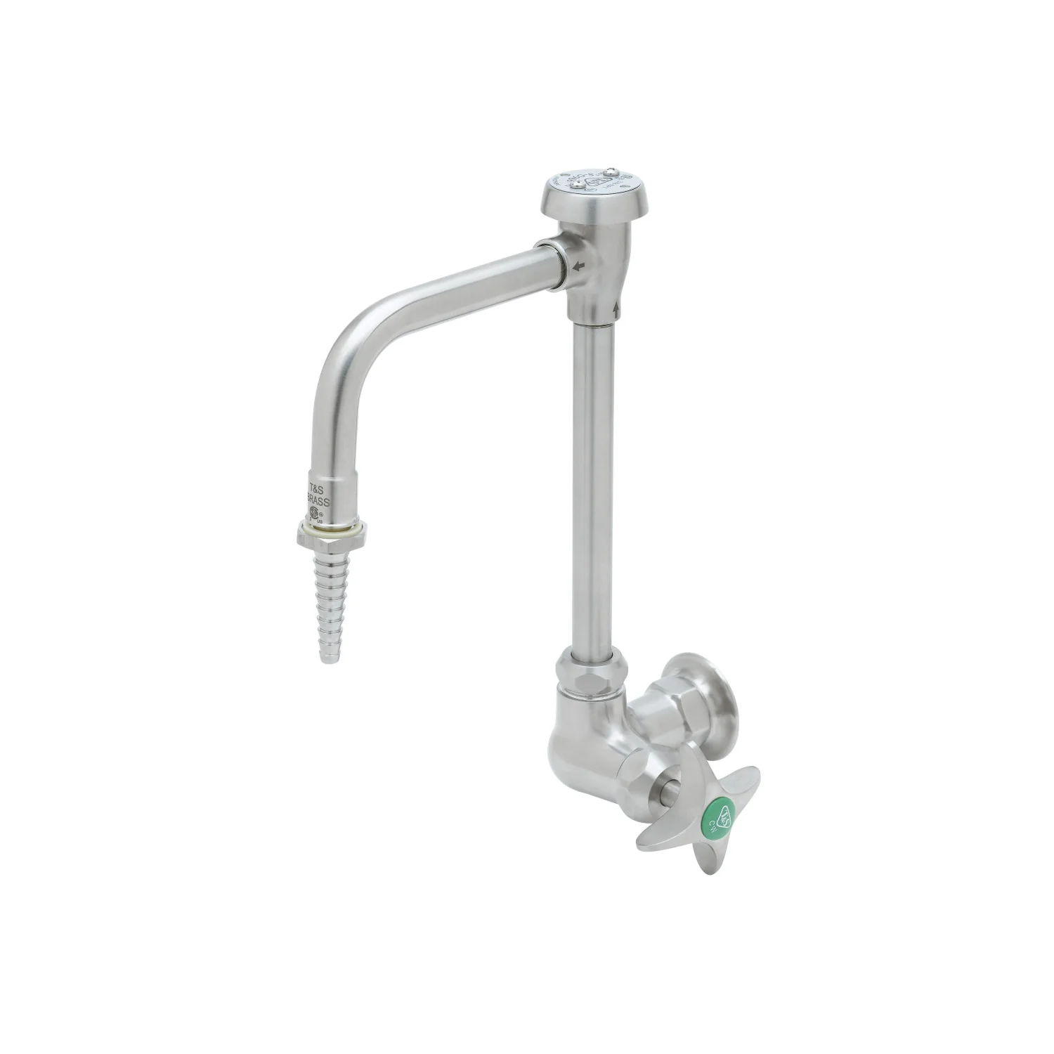 T&S Brass SL-5710-08CR 8" Stainless Steel Wall Mount Lab Faucet - Gooseneck w/ Vacuum Breaker & 4-Arm Handle