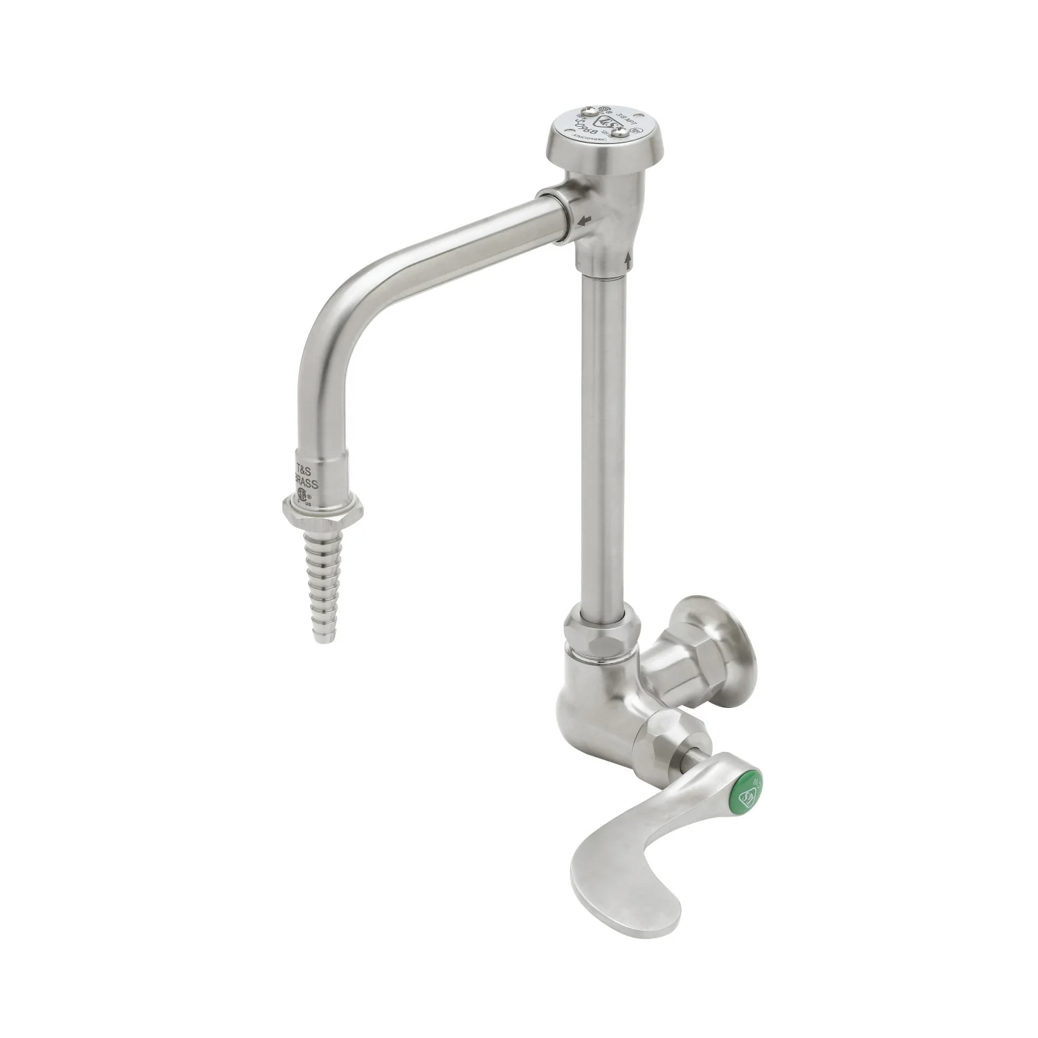 T&S Brass SL-5710-08CRWH4 8" Stainless Steel Wall Mount Lab Faucet - Gooseneck w/ Vacuum Breaker & Wrist Action
