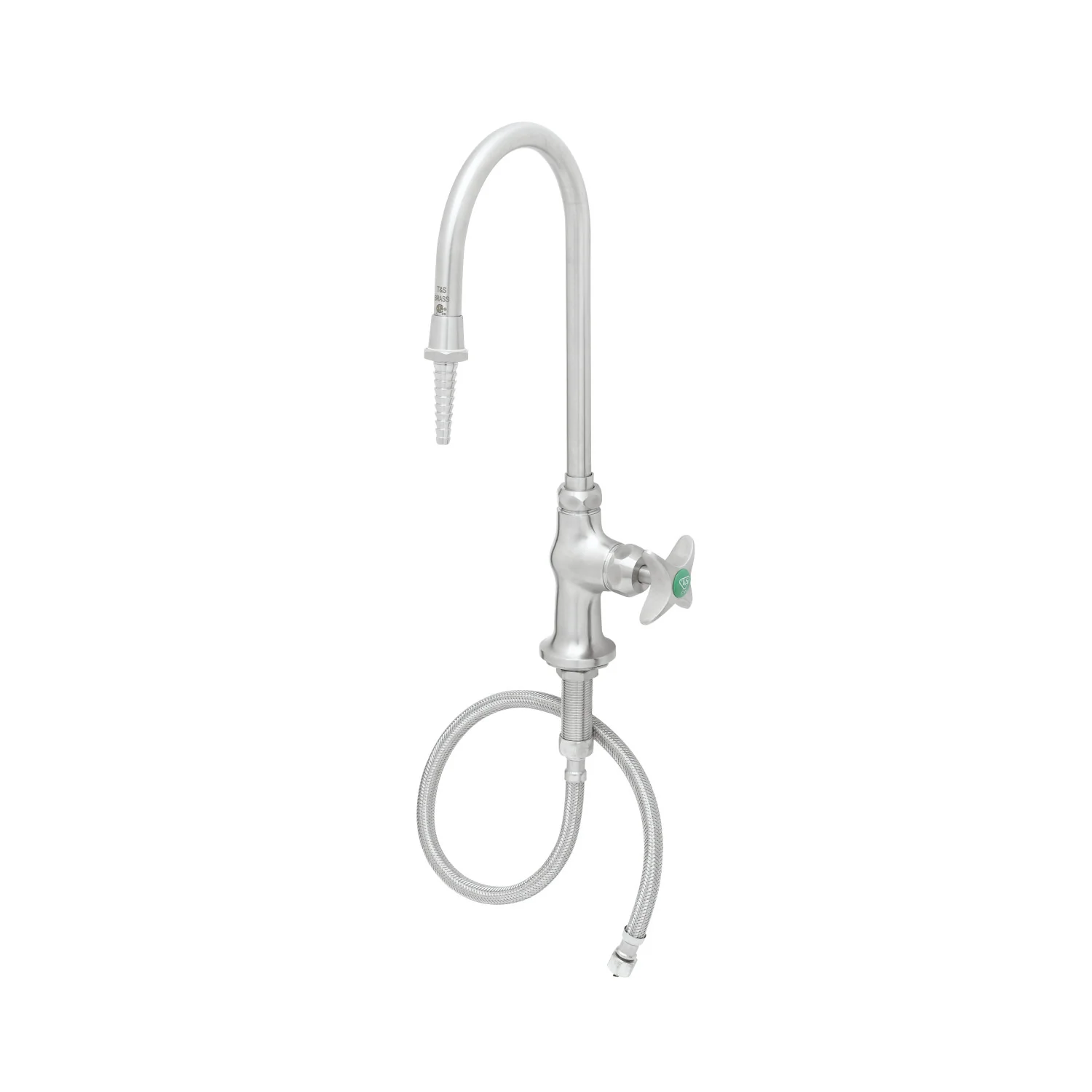 T&S Brass SL-5705-01CR Deck Mount Stainless Steel Lab Faucet - Swivel/Rigid Gooseneck with Serrated Tip & 4-Arm Handle