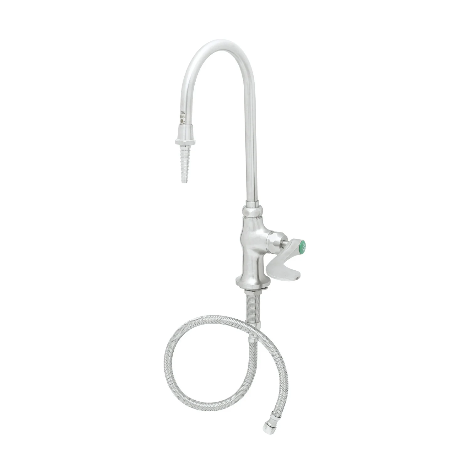 T&S Brass SL-5705-01CRWH4 Stainless Steel Deck Mount Lab Faucet - Gooseneck w/ Serrated Tip & Wrist Action
