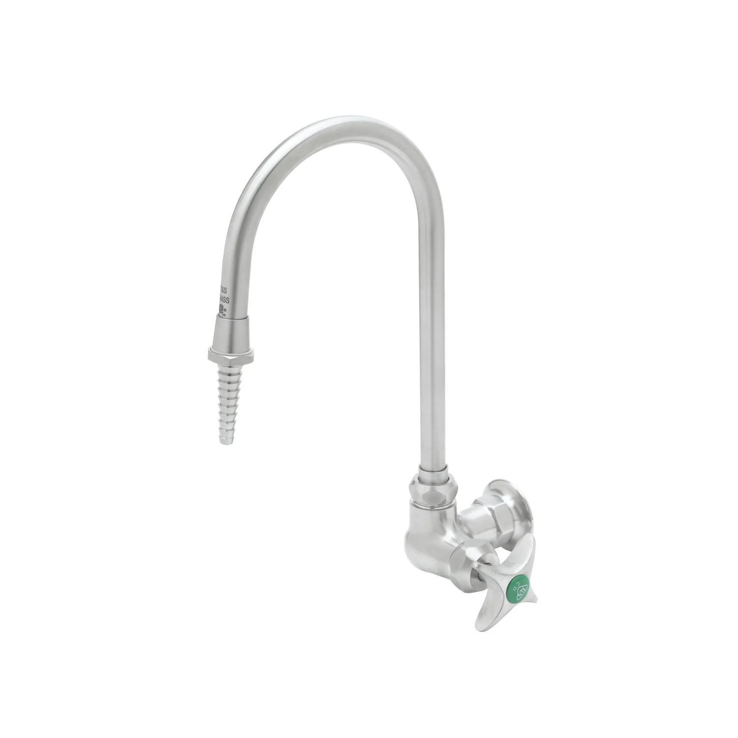 T&S Brass SL-5710-01CR Stainless Steel Wall Mount Lab Faucet - Gooseneck w/ Serrated Tip & 4-Arm Handle