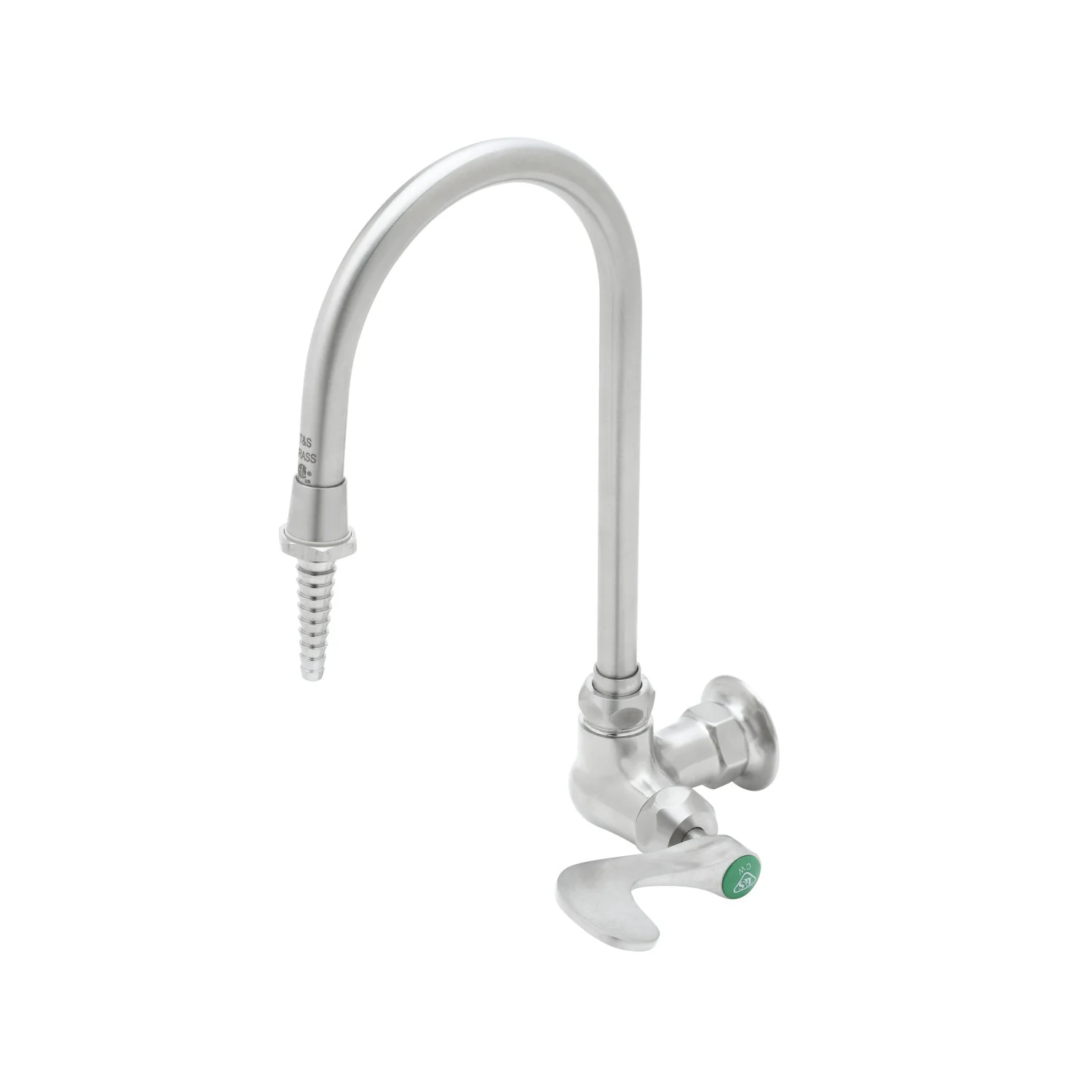 T&S Brass SL-5710-01CRWH4 Stainless Steel Wall Mount Lab Faucet - Gooseneck w/ Serrated Tip & Wrist Action