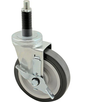 Standard-Duty 5" Stem Caster with Brake Gray polyurethane wheel with plastic hub