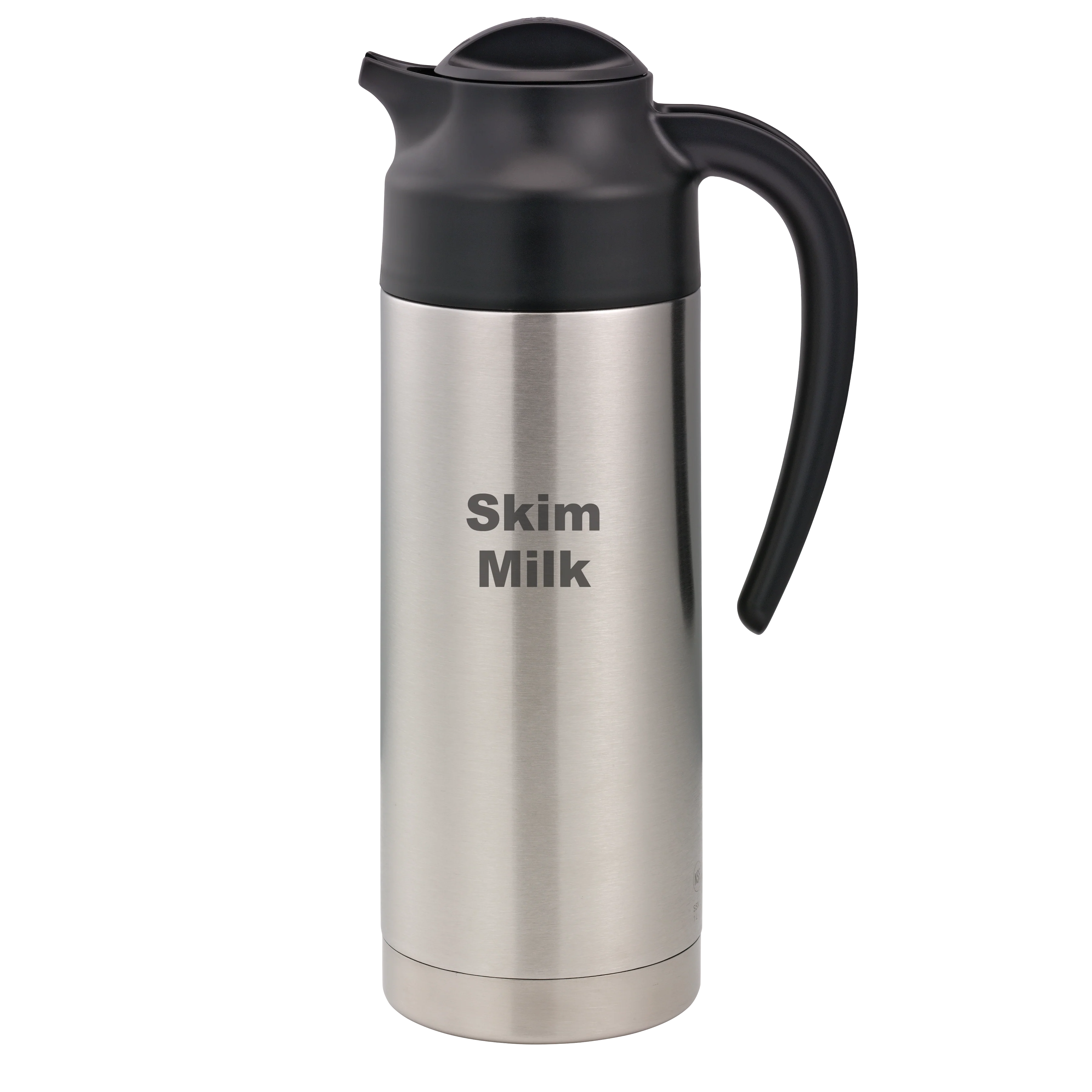 SteelVac® 1-Liter Vacuum Insulated Creamer with Steel Base Laser Etched "Skim Milk" in Brushed Stainless and Black