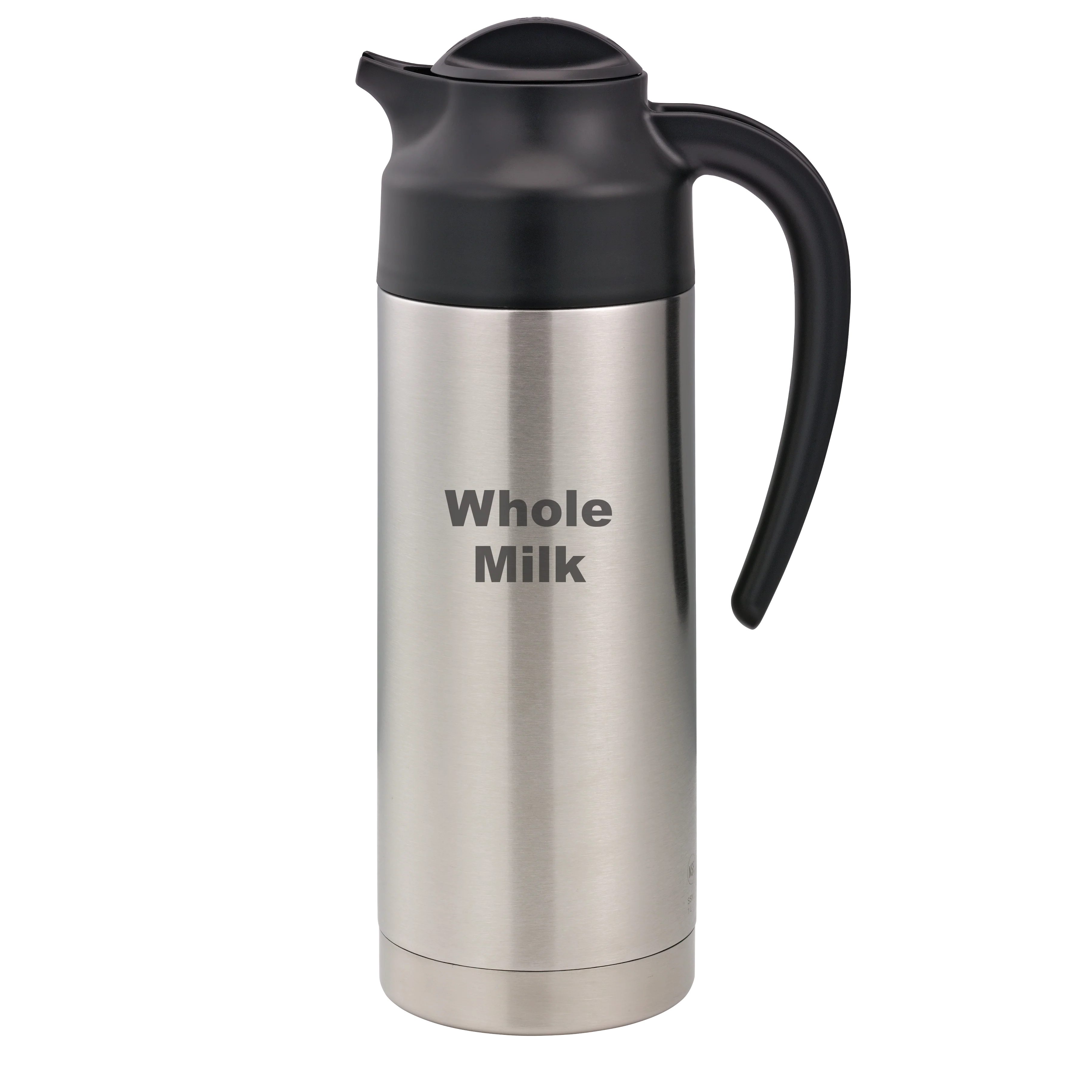 SteelVac® 1-Liter Vacuum Insulated Creamer with Steel Base Laser Etched "Whole Milk" in Brushed Stainless and Black