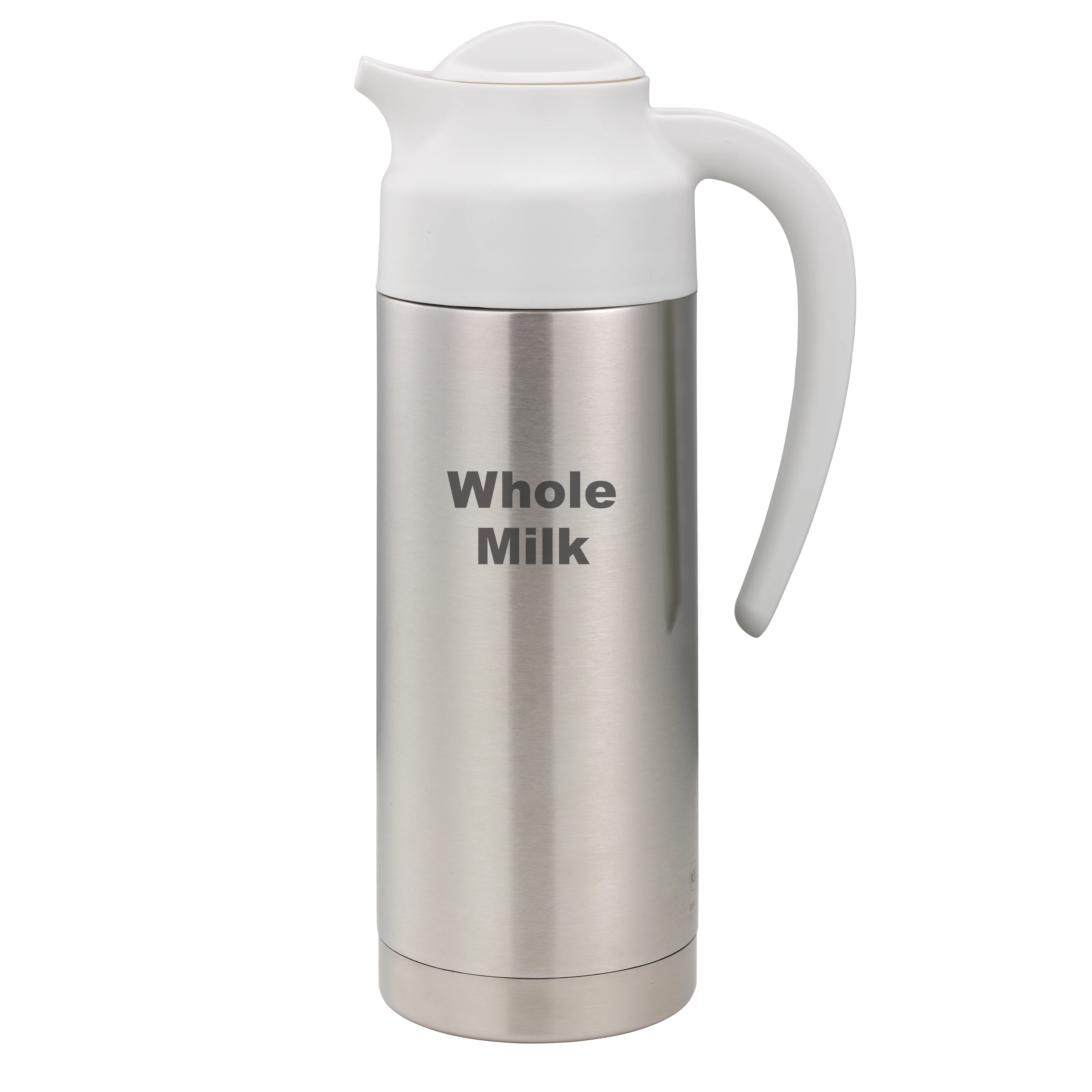 SteelVac® 1-Liter Vacuum Insulated Creamer with Steel Base Laser Etched "Whole Milk" in Brushed Stainless and White