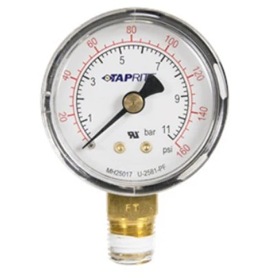 Taprite Pressure Gauge 0-160 PSI 1/4" NPT Bottom Right Hand Thread