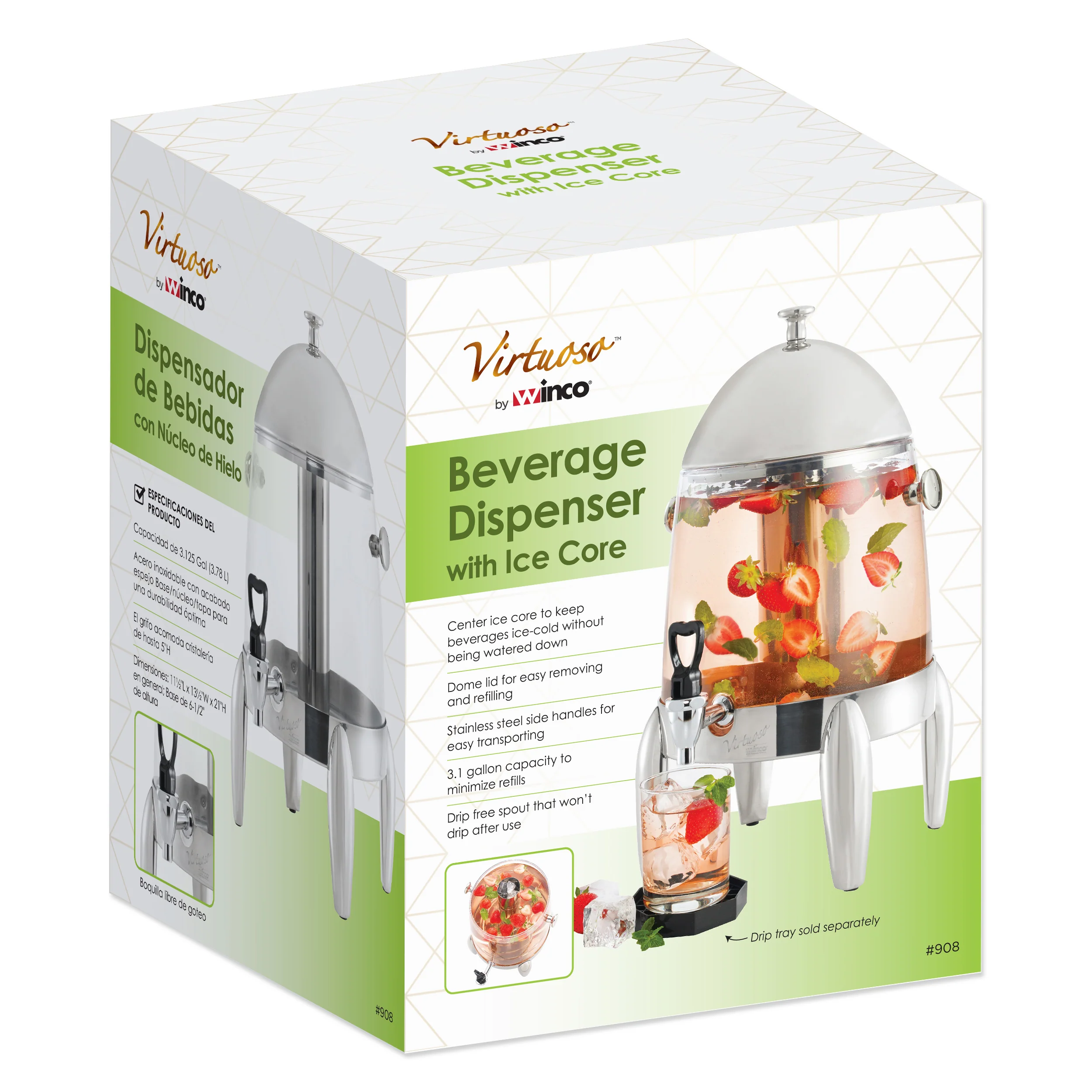 Winco 908 11 Inch Beverage Dispenser Ice Core Clear Polycarbonate Bowl - Image 5