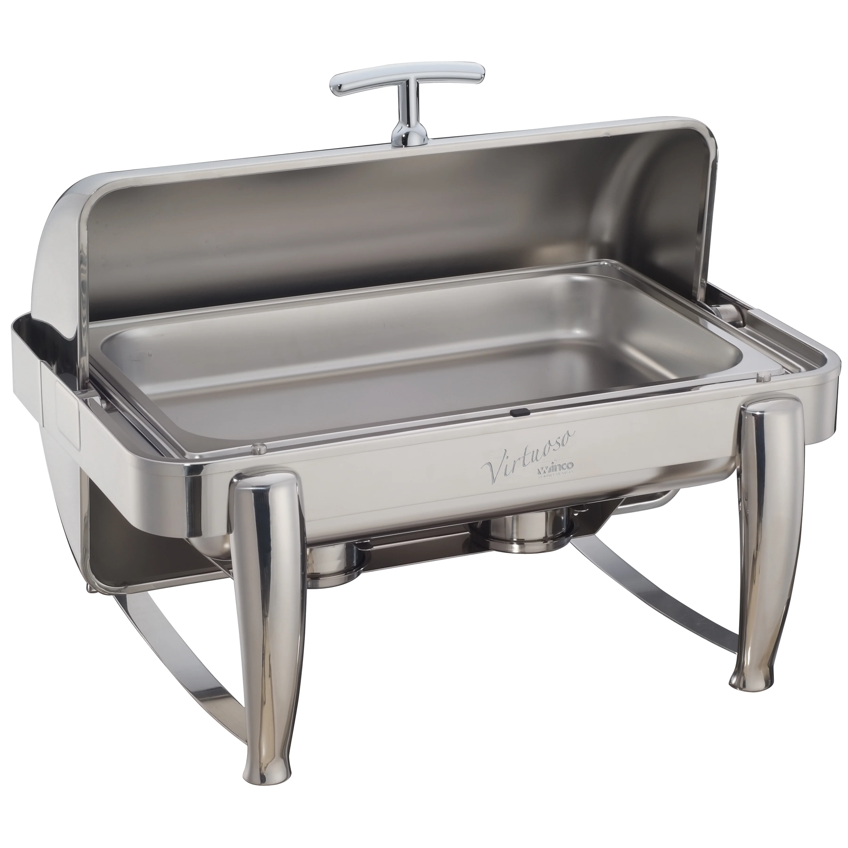 Winco 101B 8 Quart Canned Heat Chafing Dish Rectangular Roll Top Stainless Steel with Food Pan and Water Pan - Image 4