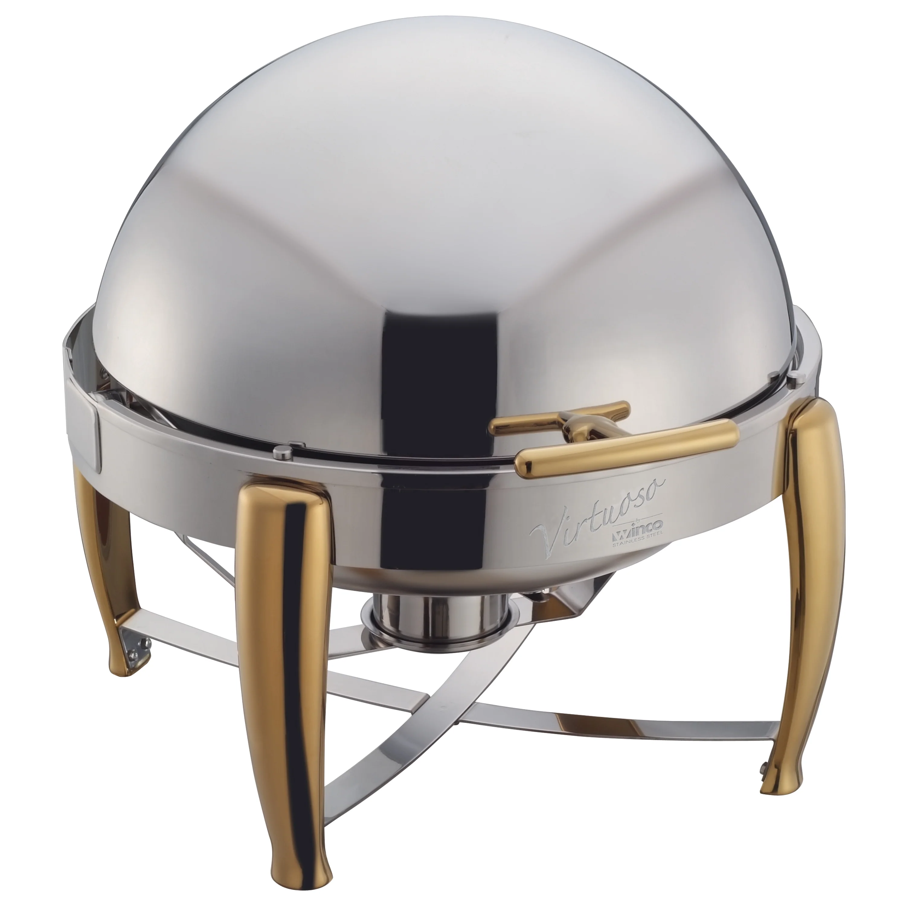 Winco 103A 6 Qt Round Chafing Dish Roll Top Stainless Steel with Food Pan and Water Pan