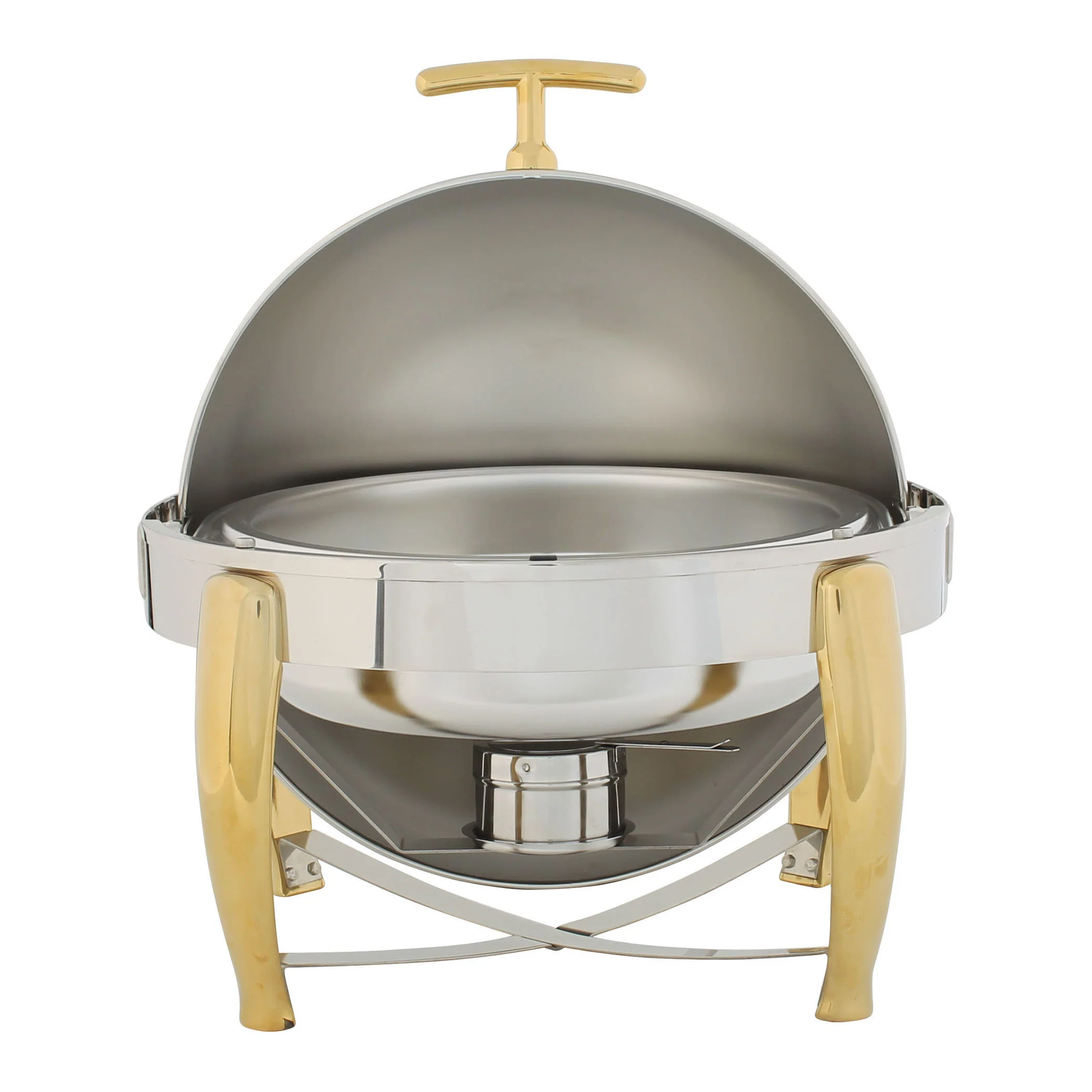 Winco 103A 6 Qt Round Chafing Dish Roll Top Stainless Steel with Food Pan and Water Pan - Image 4