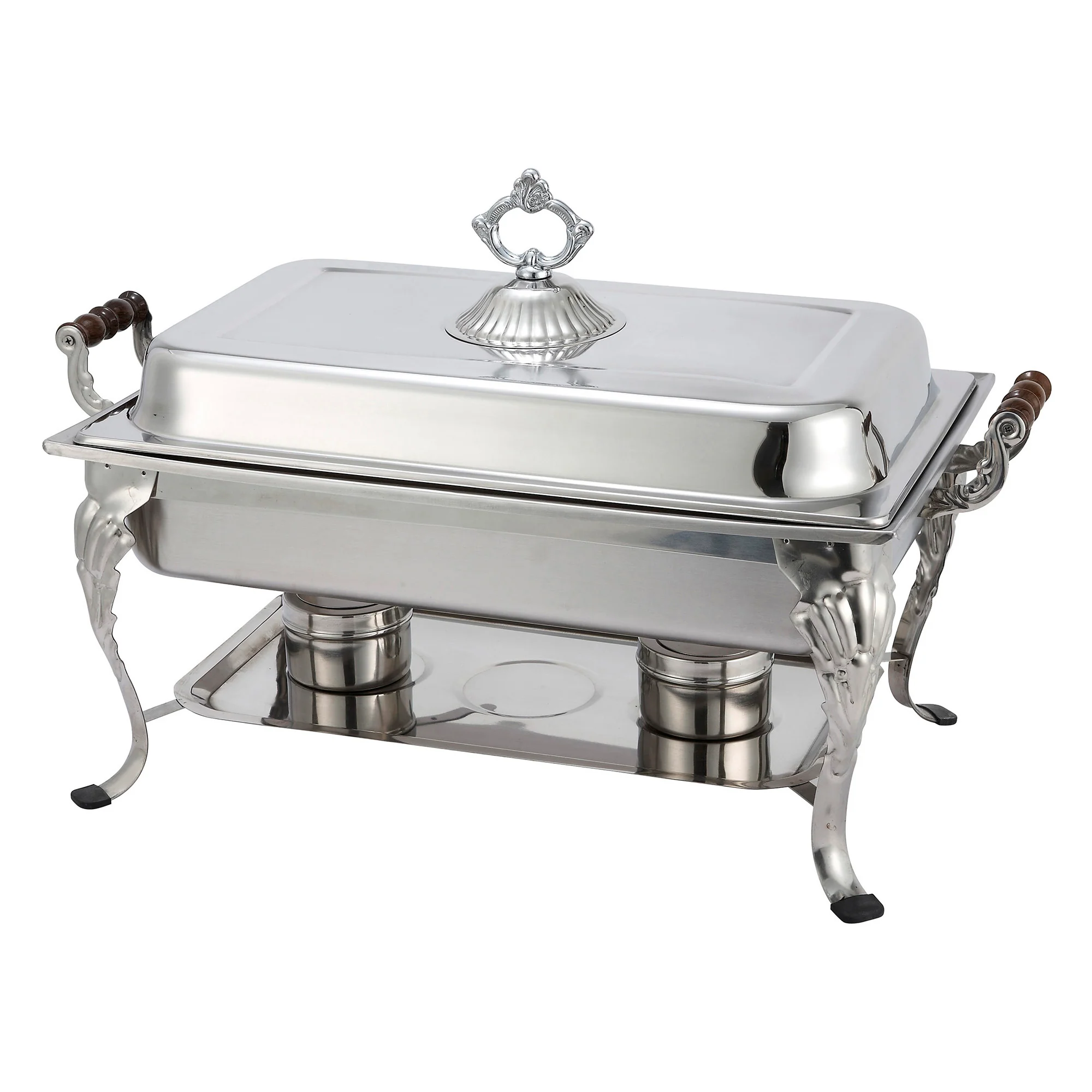 Winco 408-1 8 Quart Chafing Dish Rectangular with Dome Cover Stainless Steel and Wooden Handles - Image 2