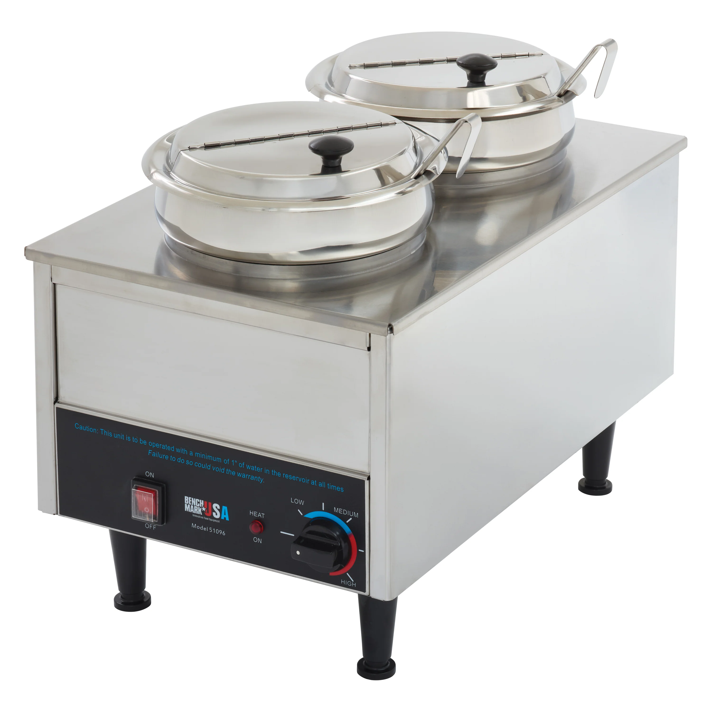 Winco 51072P 21 Inch Benchmark Dual Well Warmer with Hinged Inset Lids - Image 3